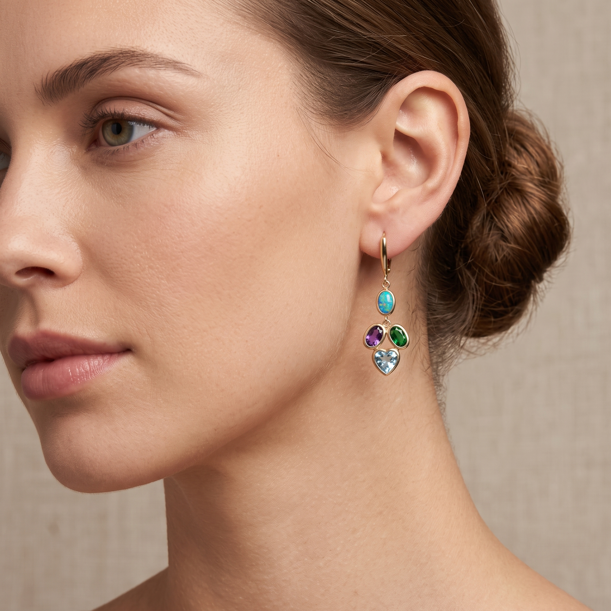 10K Yellow Gold Genuine Gemstone Drop Earrings, Multicolor Stone Earrings, Solid Gold Dangle Earrings, Birthstone Jewelry Gift