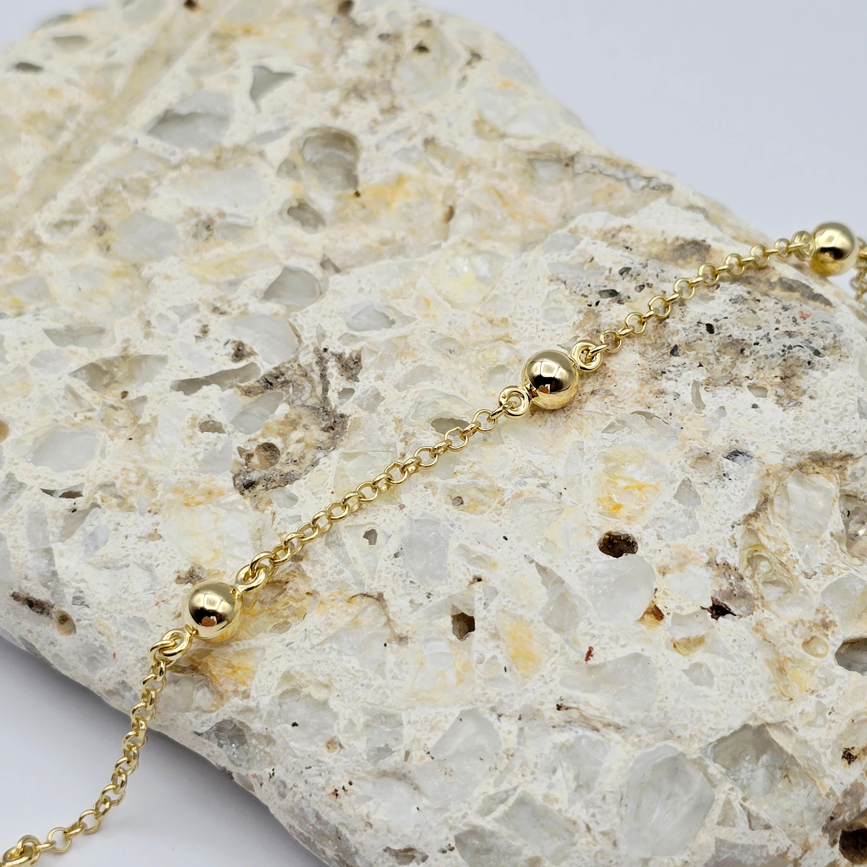 10K Solid Yellow Gold Beaded Bracelet, Ball Chain Bracelet, Minimalist Jewelry Gift