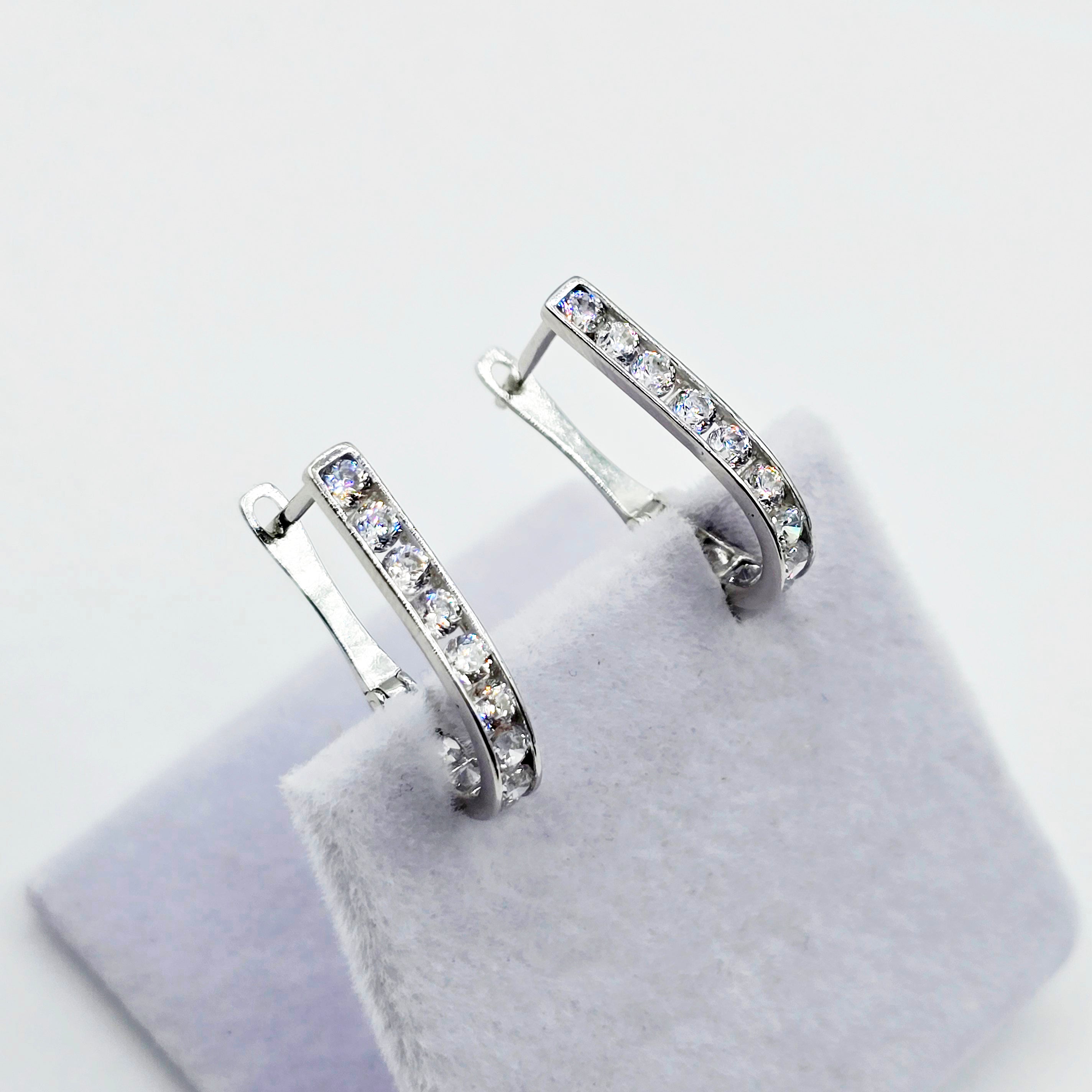 10K Solid Gold Hoop Earrings, Solid Gold U Shape Earrings, Dainty Cubic Zirconia Hoops, Minimalist Gold Earrings, Gift for Her
