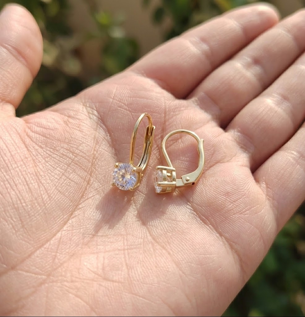 14K Solid Gold Lab Grown Diamond Lever Back Earrings, 5mm Round Diamond, Solitaire Drop Earrings, Bridal Gift for Her