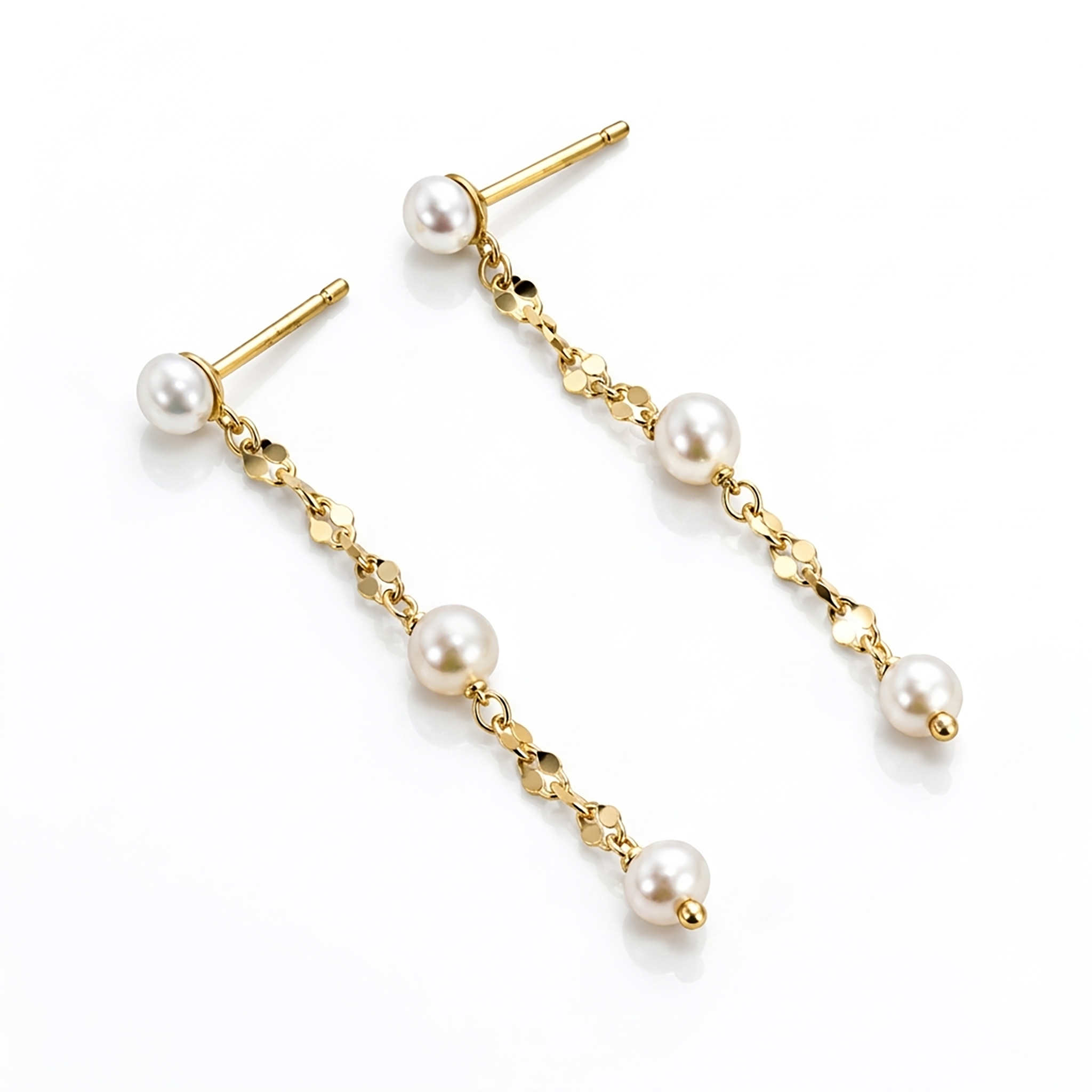 925 Sterling Silver Gold Vermeil Freshwater Pearl Chain Stud Earrings for Women