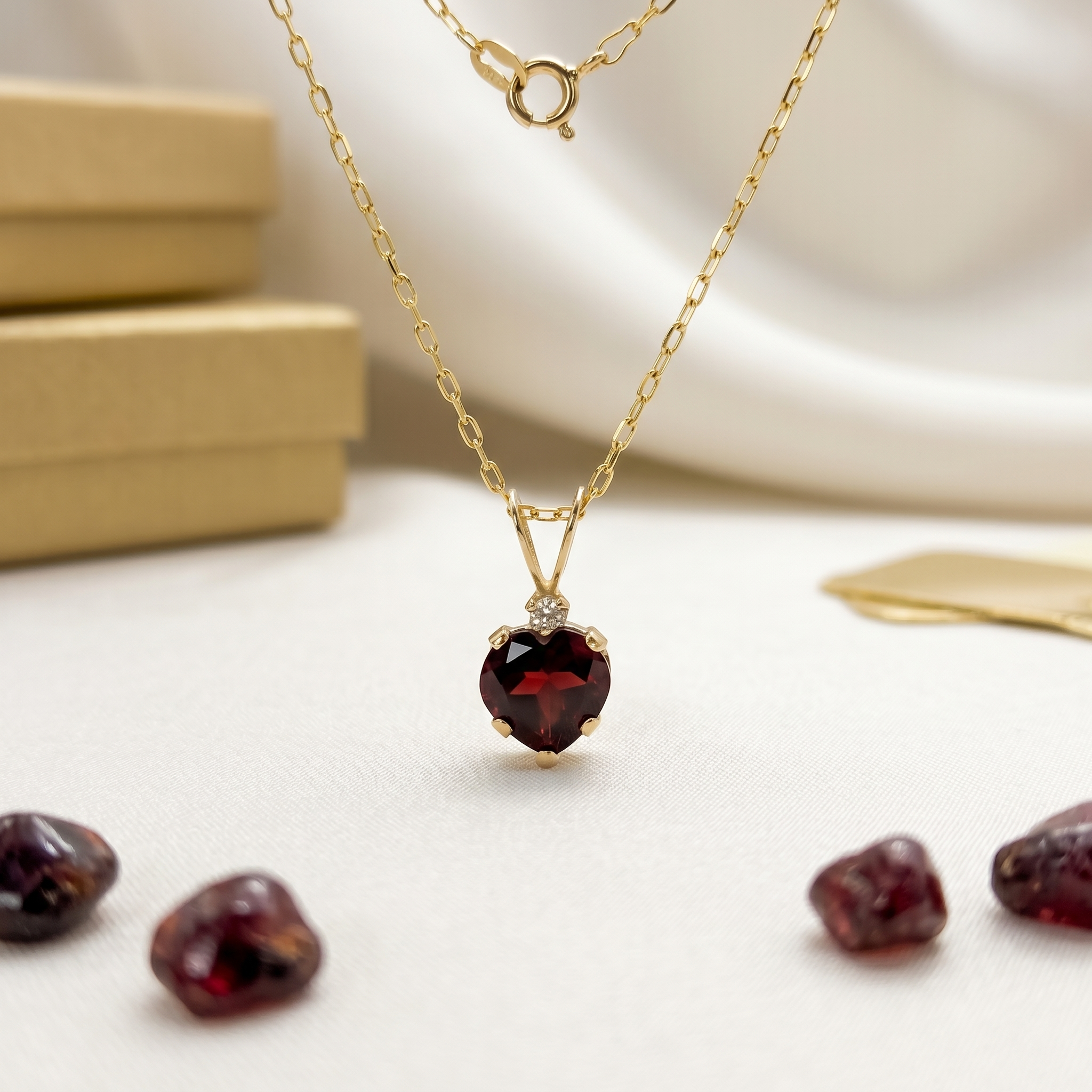 10K Yellow Gold Garnet Pendant, Natural Garnet 6x6mm Necklace, Birthstone Pendant, Gift for Her