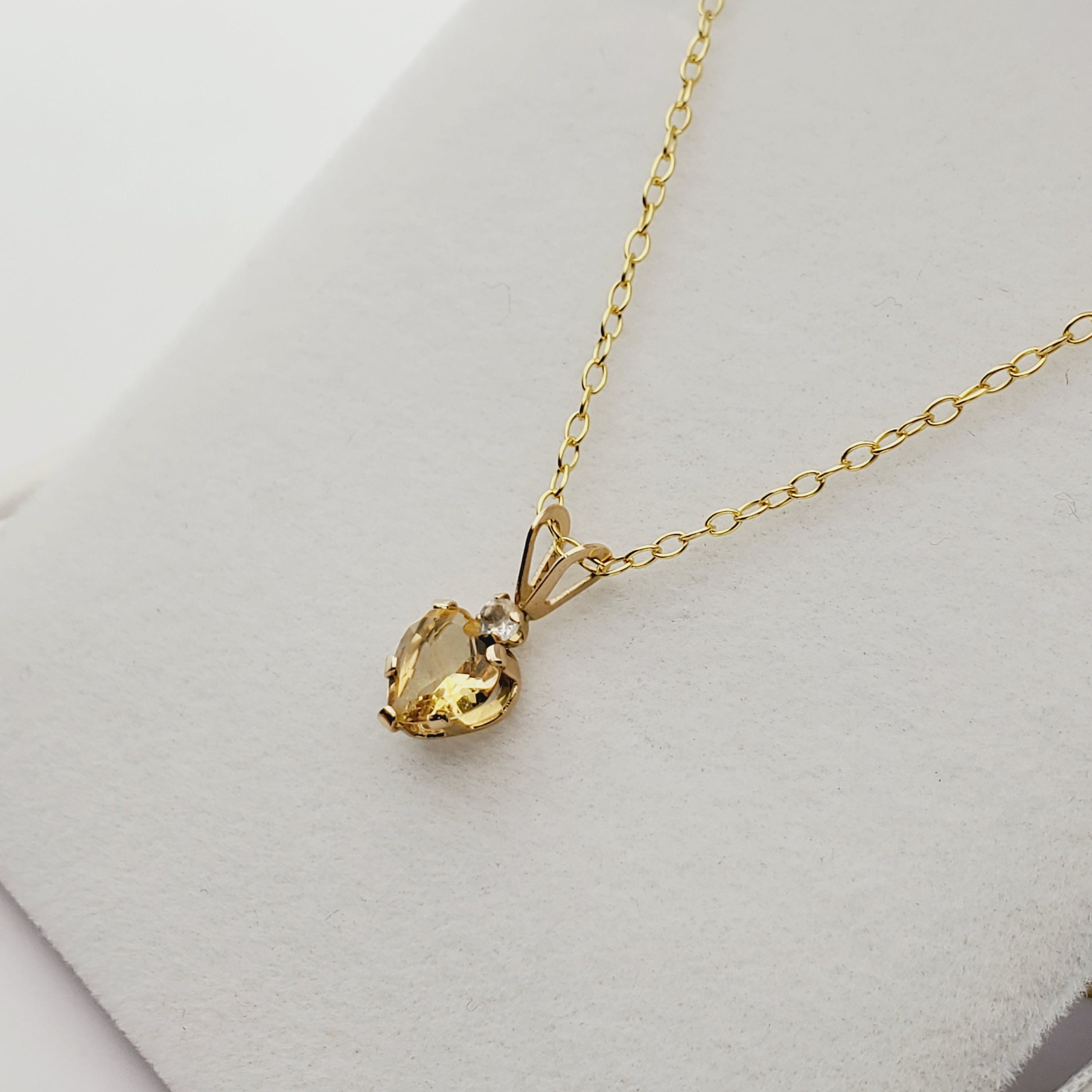 10K Gold Citrine Heart Pendant Necklace, November Birthstone 6x6mm