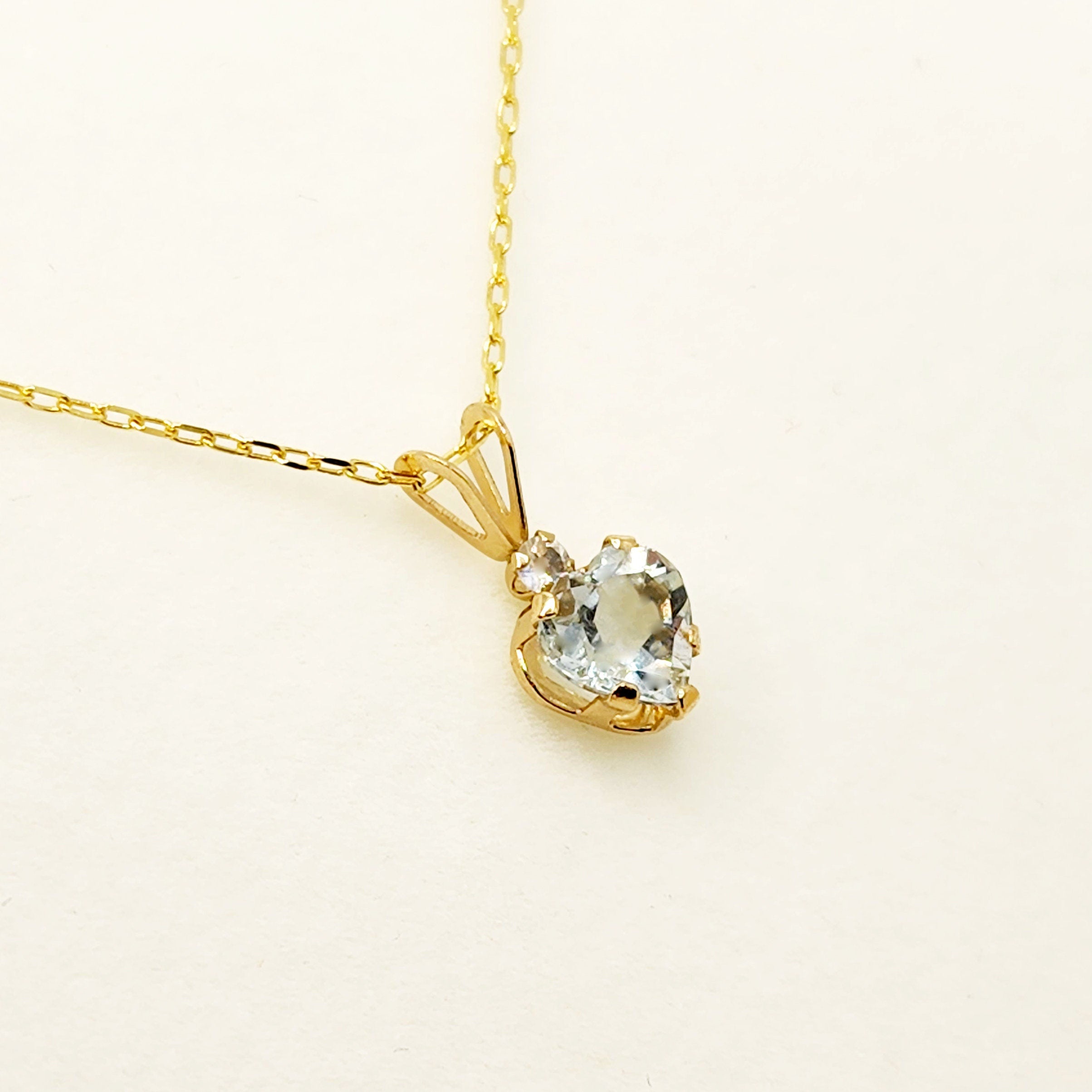 10K Yellow Gold Aquamarine Heart Pendant, Genuine Aquamarine Necklace, March Birthstone Pendant, Aquamarine Jewelry, Solid Gold Gift for Her
