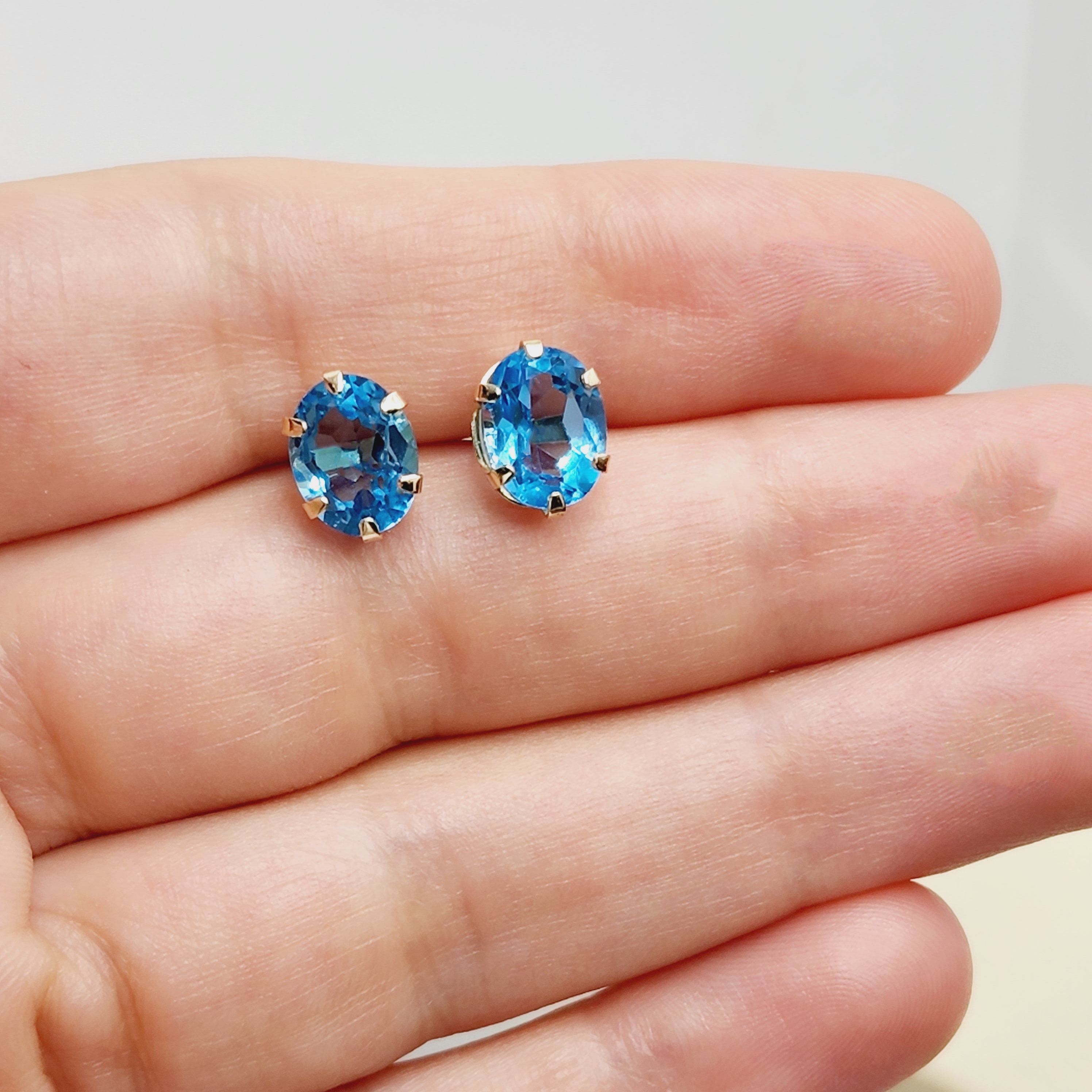 10K Yellow Gold Blue Topaz 9x7mm Stud Earrings, Genuine Blue Topaz Earrings, Birthstone Studs, Oval Gemstone Earrings, Gift for Her