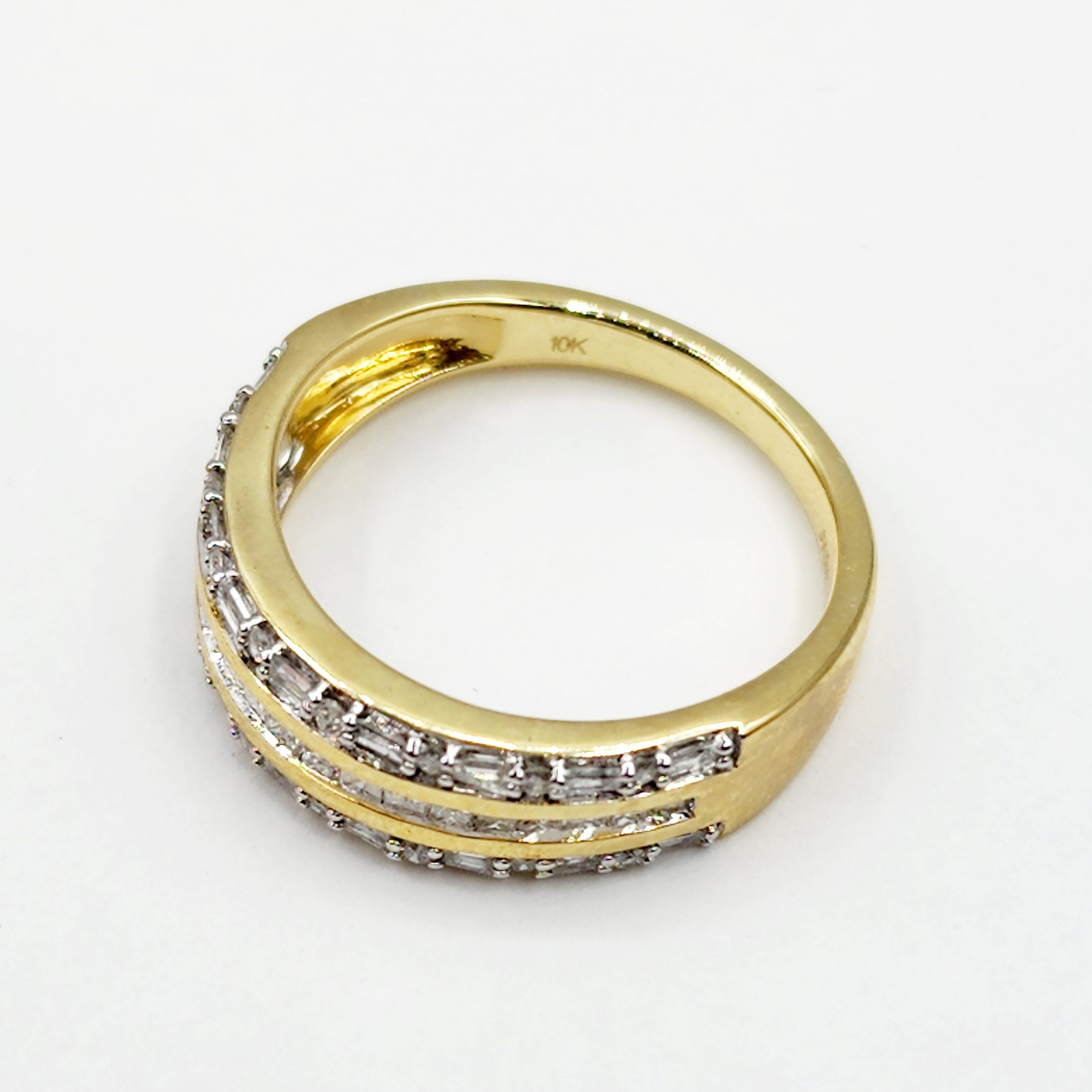 10K Yellow Gold Diamond Ring, 0.50ct Baguette Round Engagement Ring