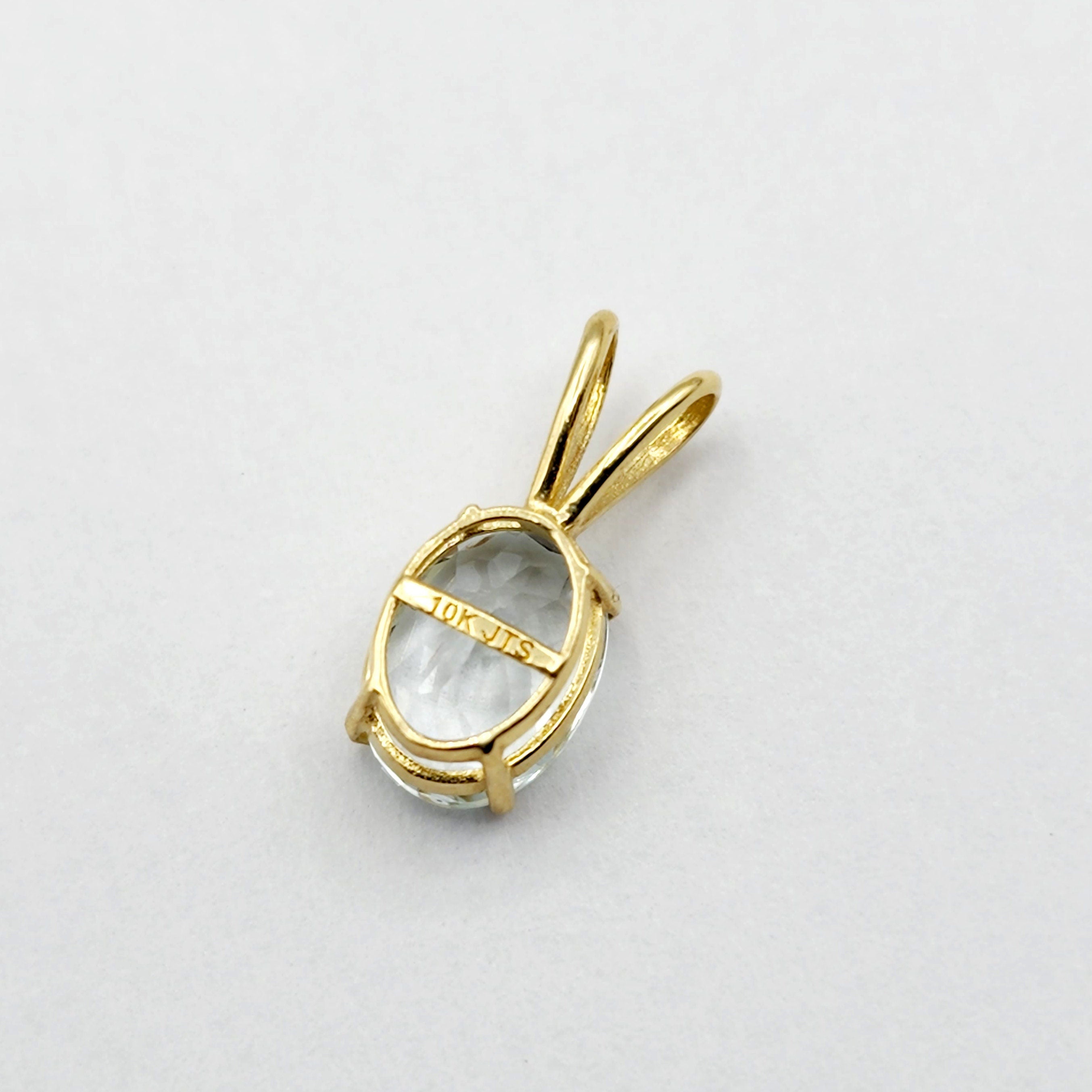 10K Yellow Gold Aquamarine Pendant Necklace, March Birthstone 8x6mm