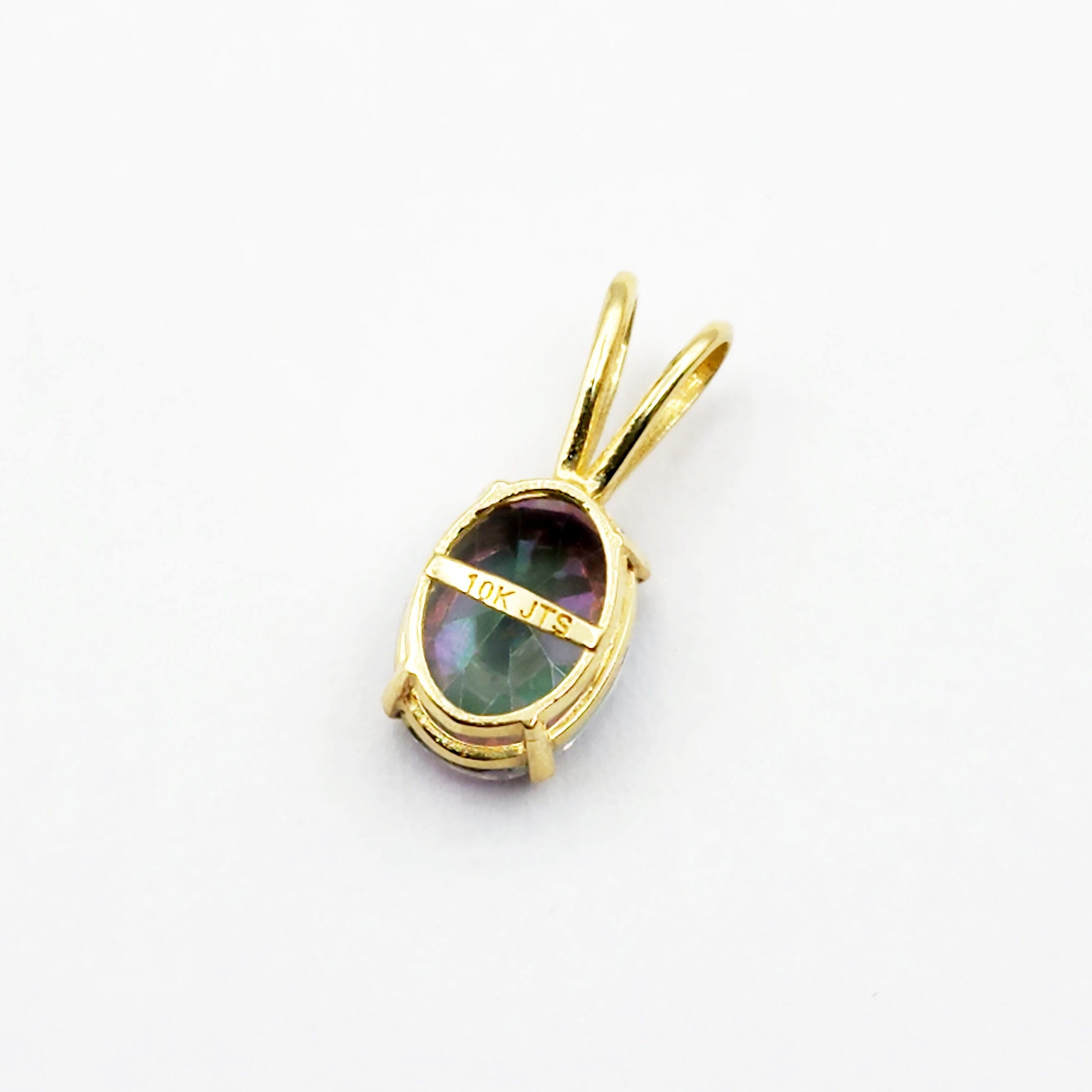 10K Yellow Gold Mystic Topaz Pendant Necklace, Handmade in Canada, 8x6mm Genuine Gemstone Pendant
