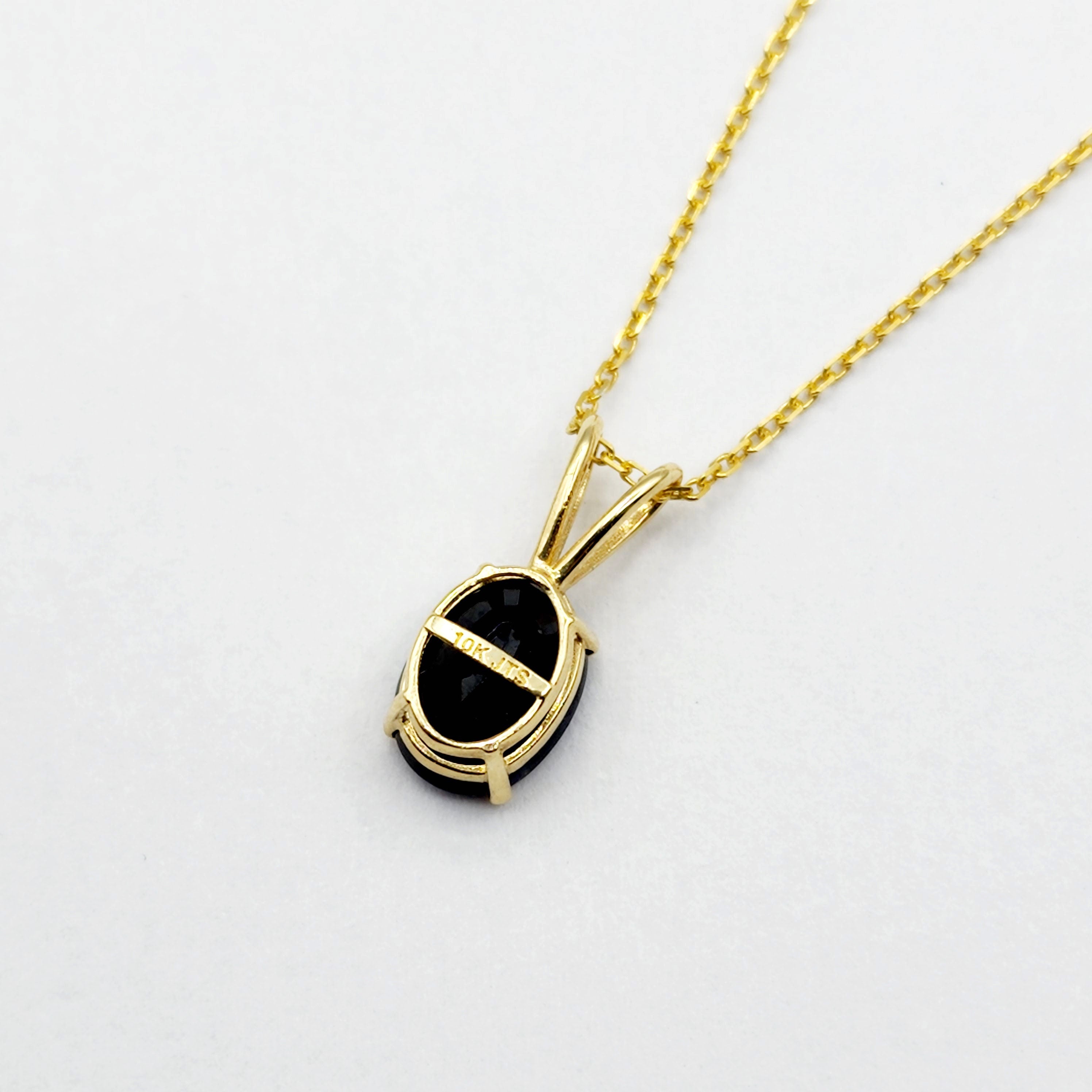 10K Yellow Gold Blue Sapphire Pendant Necklace, September Birthstone 8x6mm
