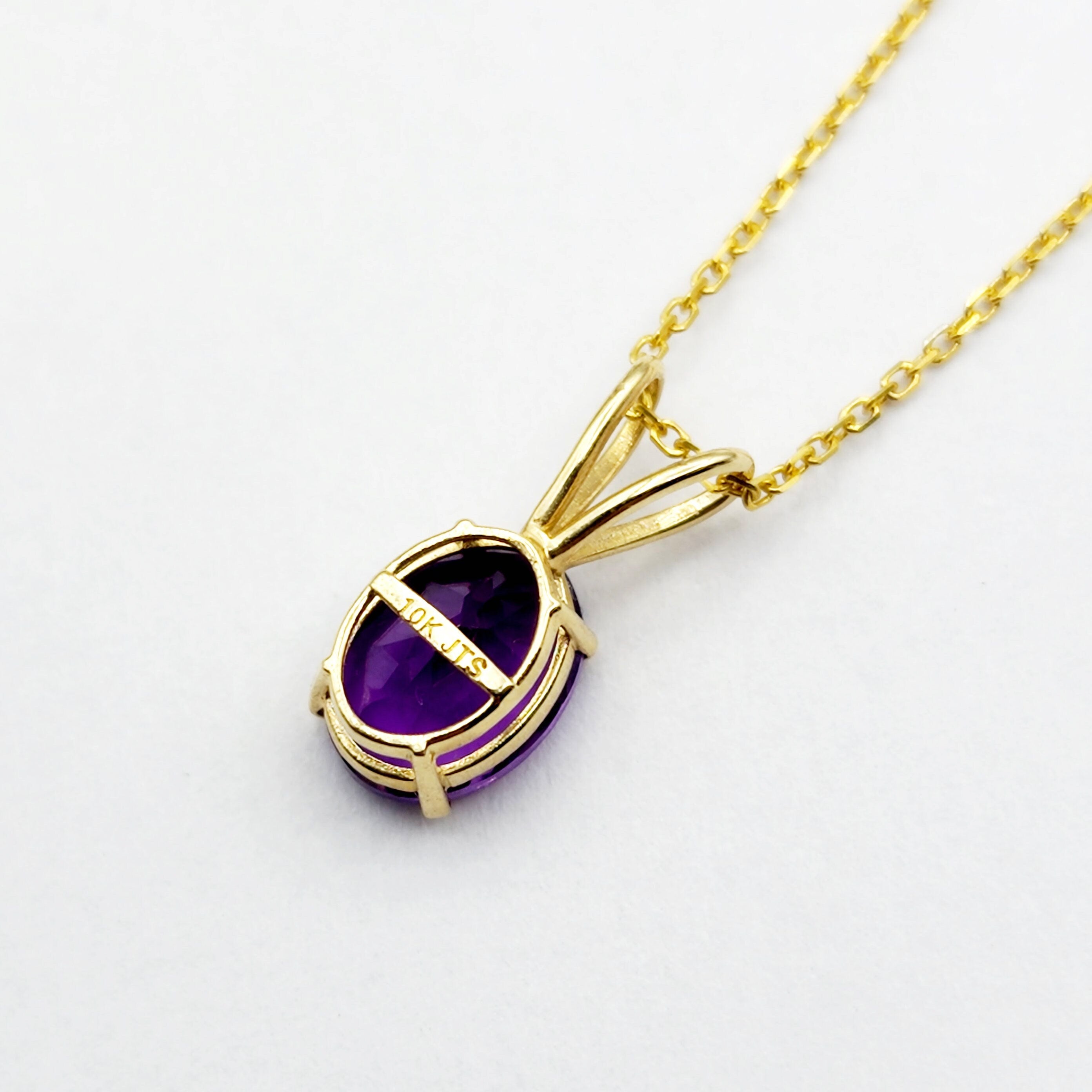 10K Yellow Gold Amethyst Pendant Necklace, February Birthstone 8x6mm, Genuine Gemstone Jewelry