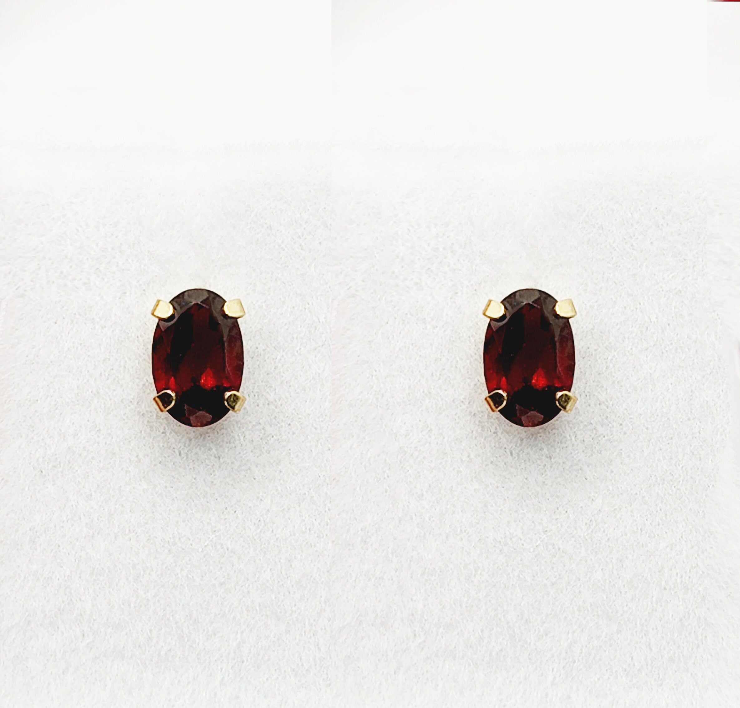 10K Yellow Gold Garnet Stud Earrings, Genuine Garnet 6x4mm Earrings, Solid Gold Gift for Her