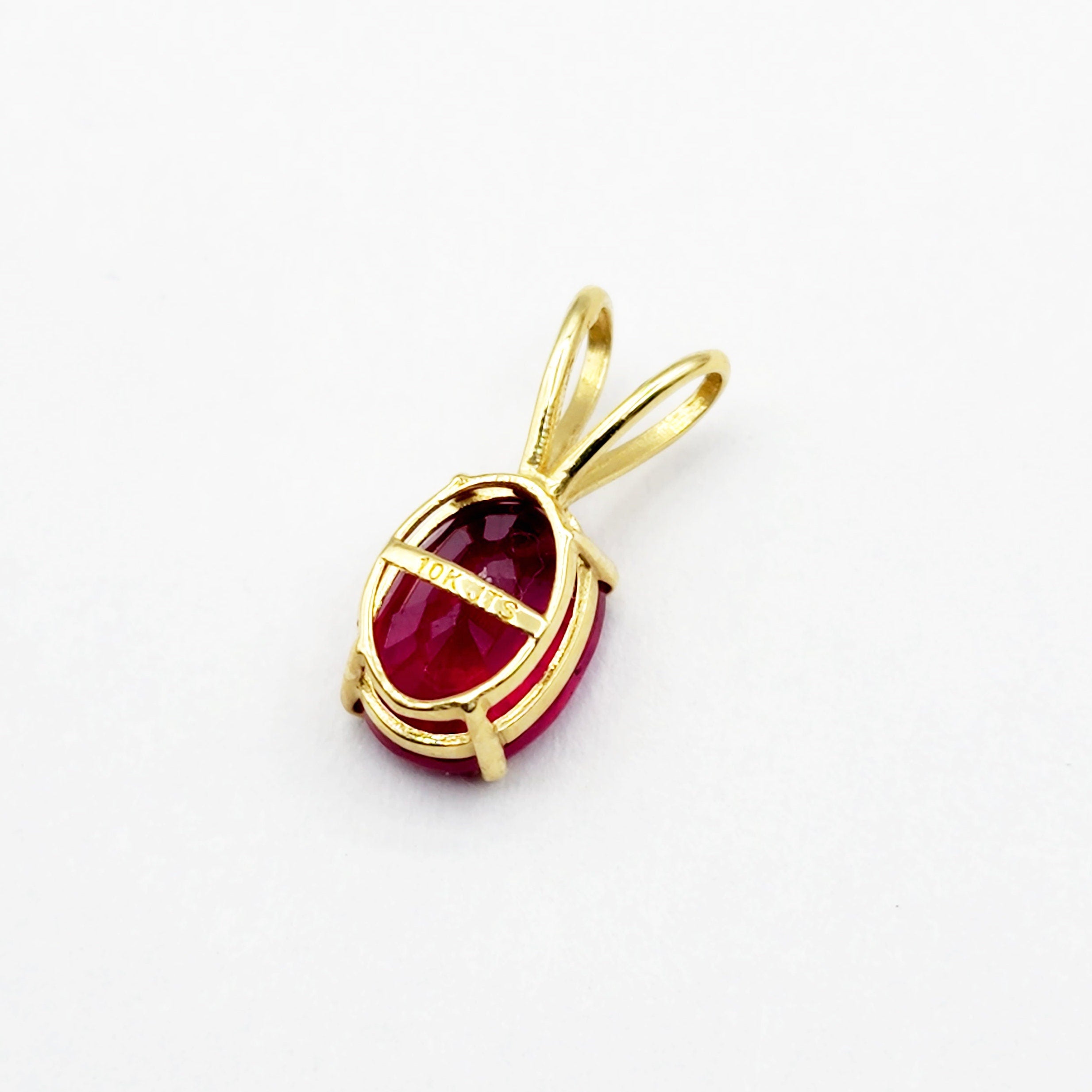 10K Yellow Gold Ruby Pendant Necklace, 8x6mm Oval Birthstone