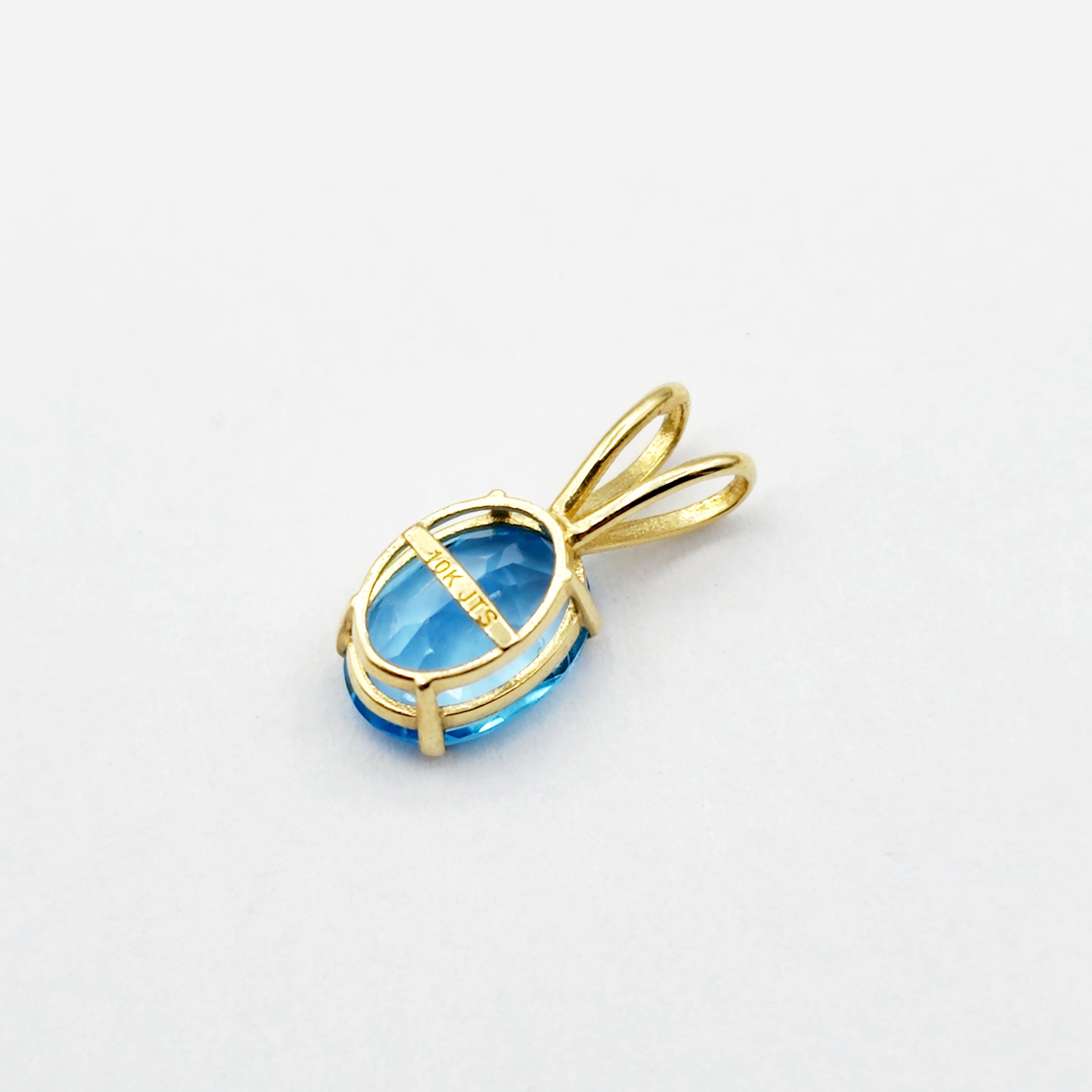 10K Yellow Gold Blue Topaz Pendant, December Birthstone Necklace, 8x6mm Genuine Topaz , Natural Gemstone