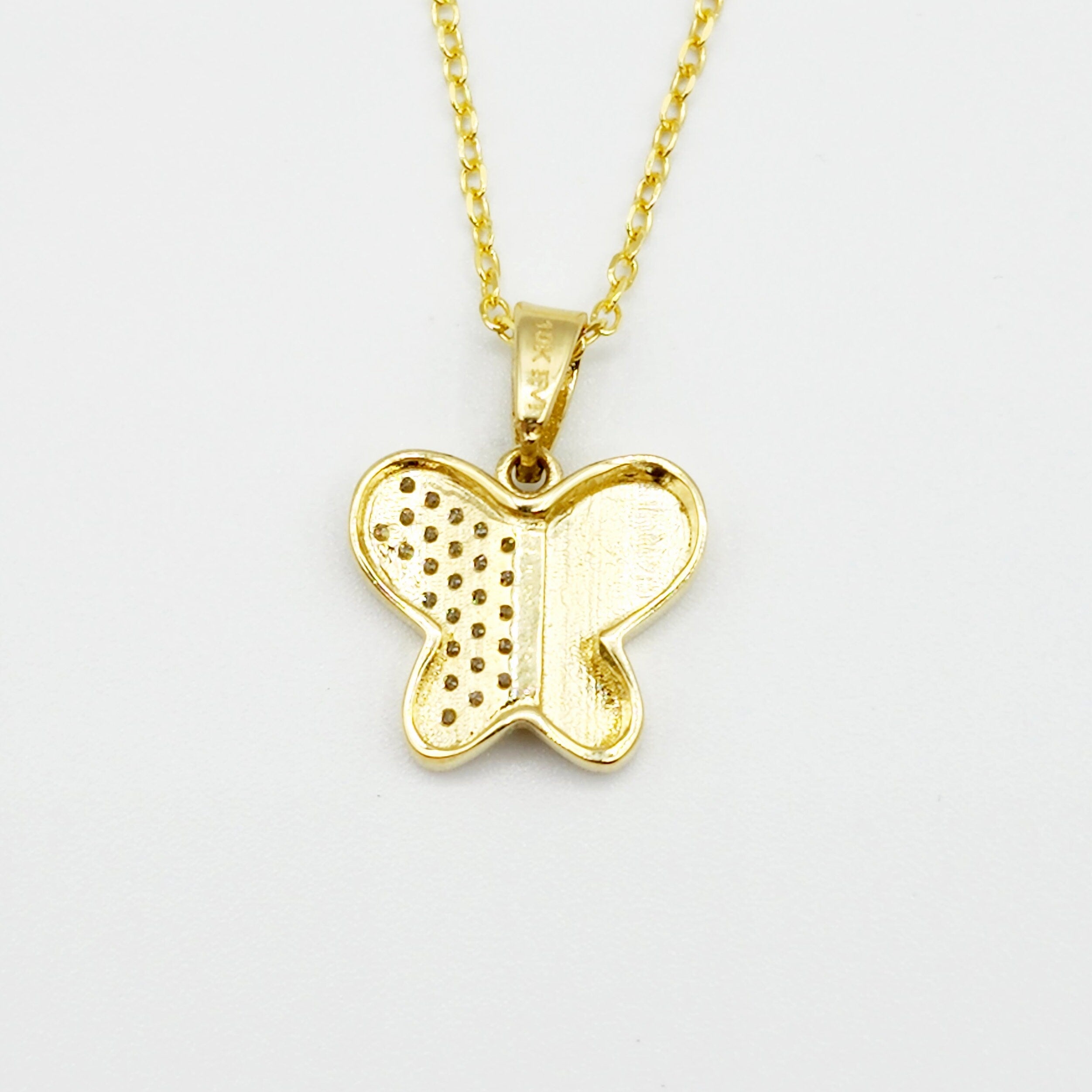10K Yellow Gold Butterfly Pendant Necklace, Cubic Zirconia Accent