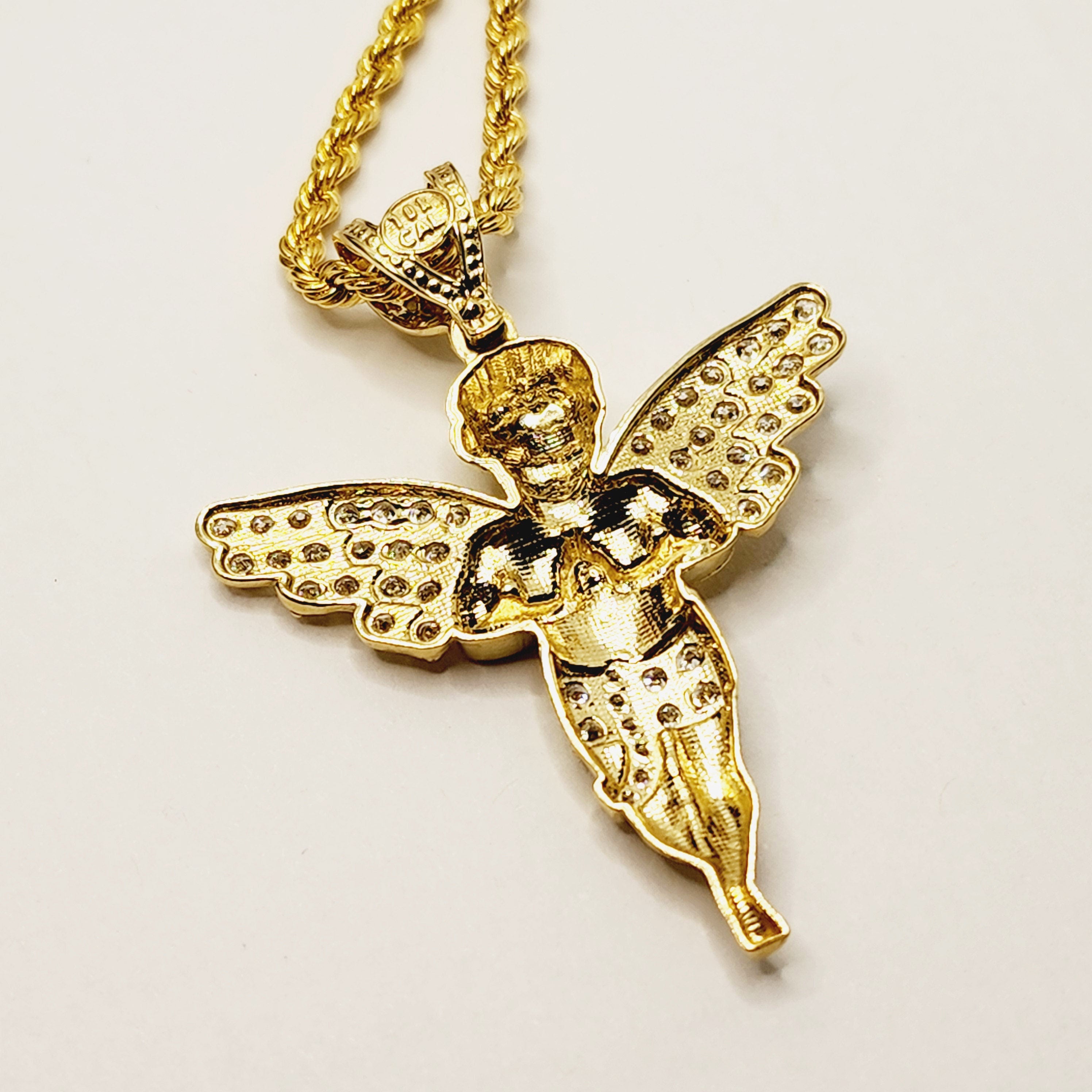 10K Yellow Gold Angel Pendant, CZ Angel Necklace, Guardian Angel Charm, Religious Gold Pendant, Cherub Pendant, Faith Jewelry Gift