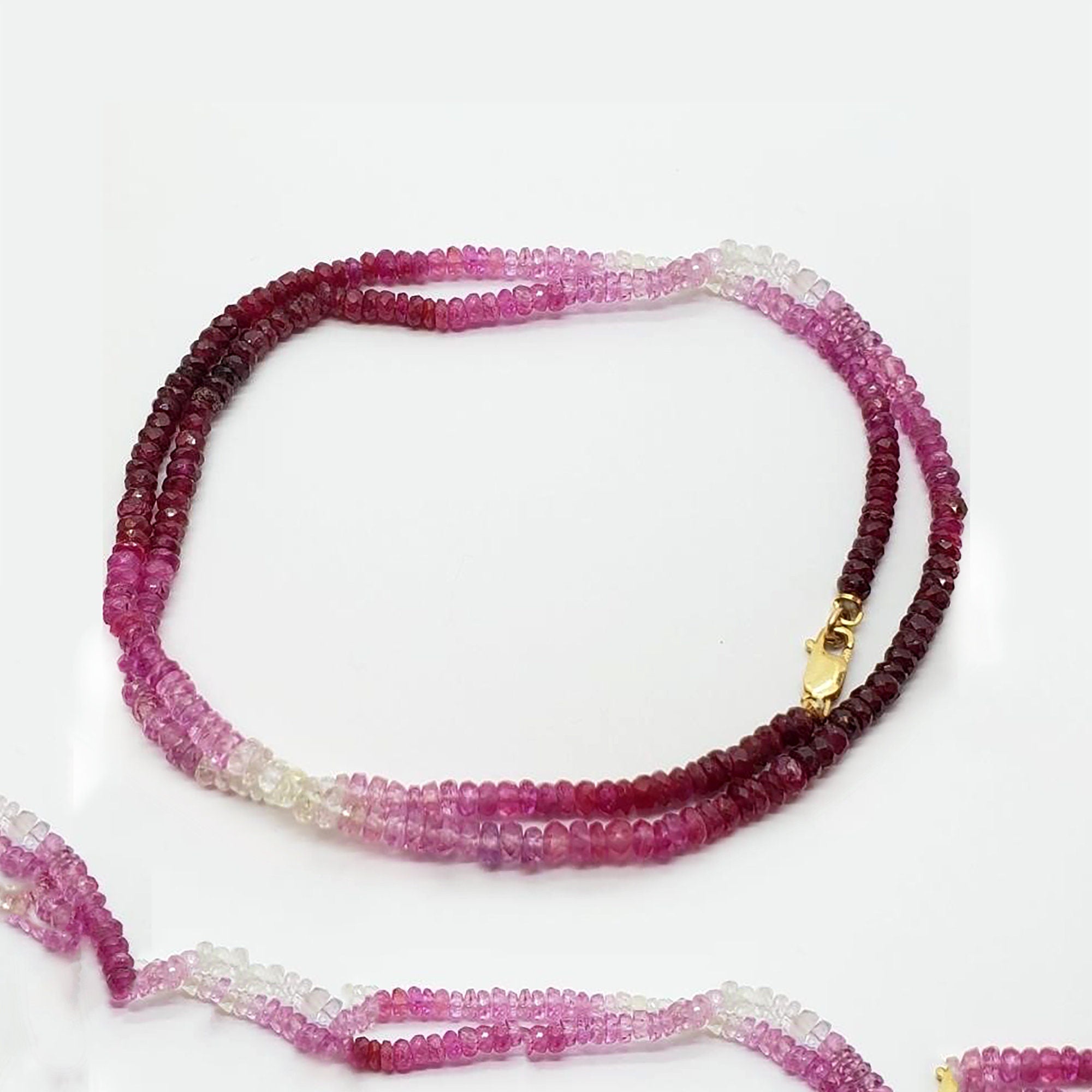 10K Yellow Gold Ruby & White Sapphire Necklace, Natural Gemstone Choker Necklace, Ruby Beaded Necklace