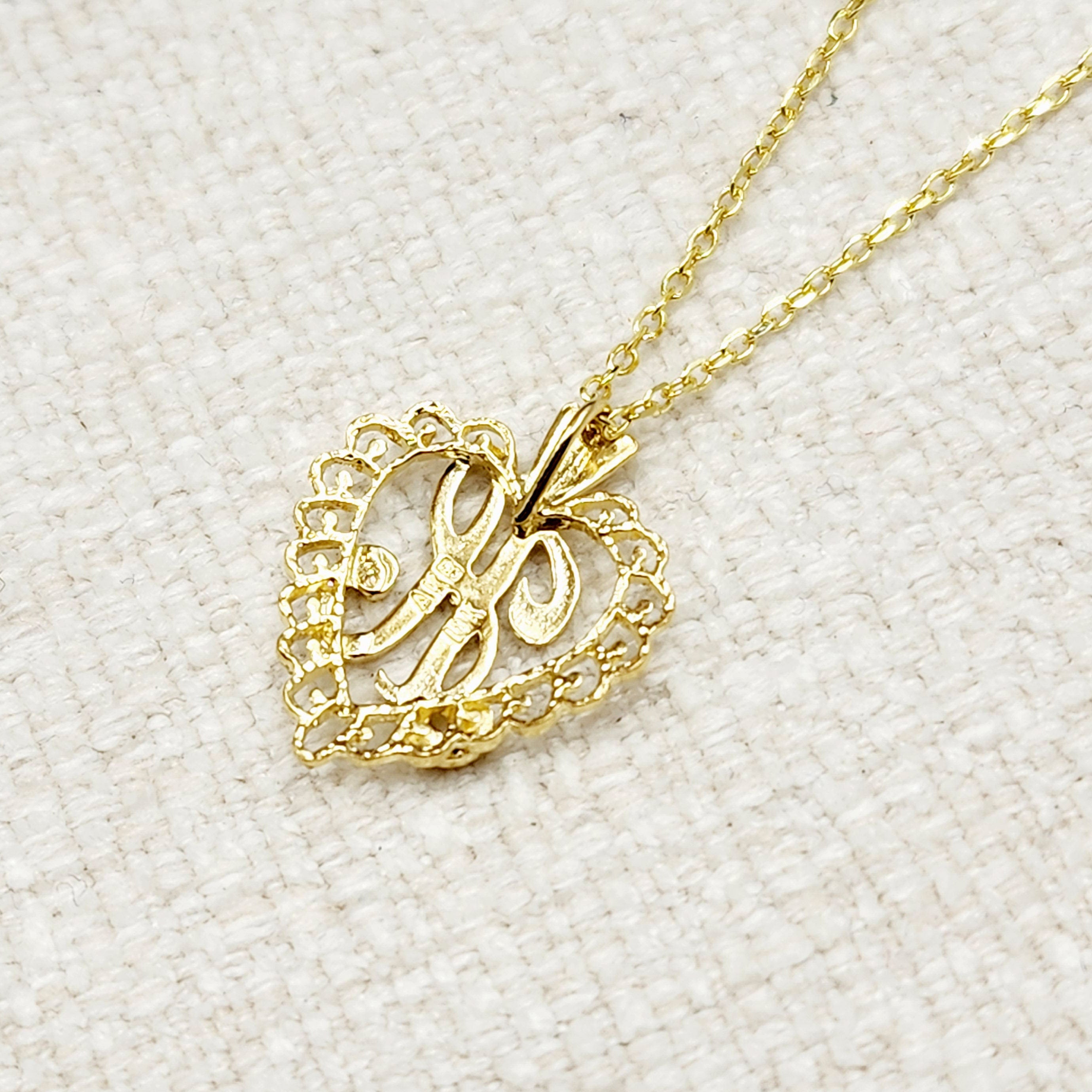 10K Yellow Gold Letter H Heart Pendant Necklace
