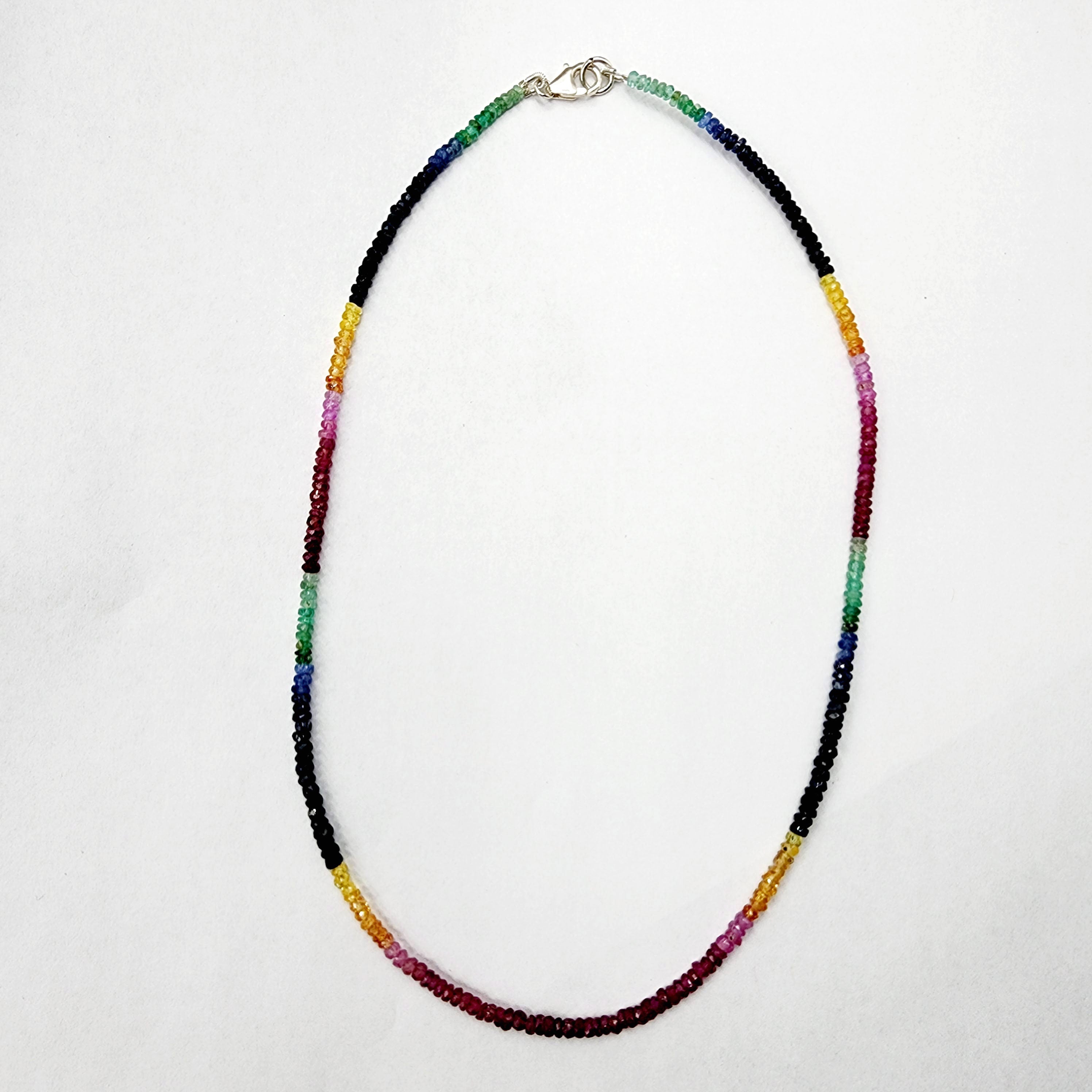 Natural Sapphire Ruby Emerald Necklace 16 Inch, 925 Sterling Silver Rainbow Gemstone Choker, Multi Color Gemstone Necklace, Gift for Her