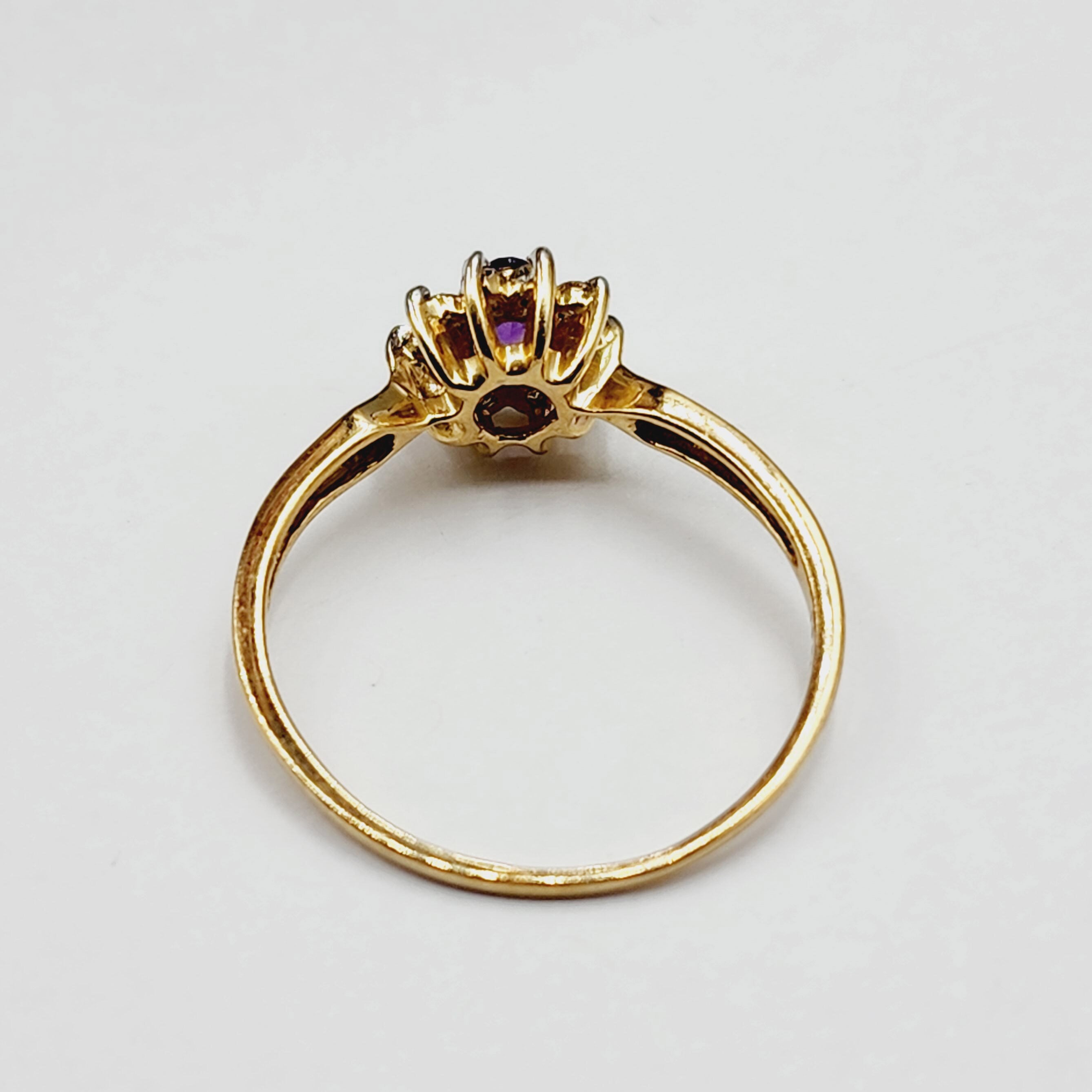 10K Yellow Gold Amethyst & Diamond Ring, 5x3mm Genuine Amethyst Ring, 0.25ct Diamond Ring, February Birthstone, Certified Gift for Her