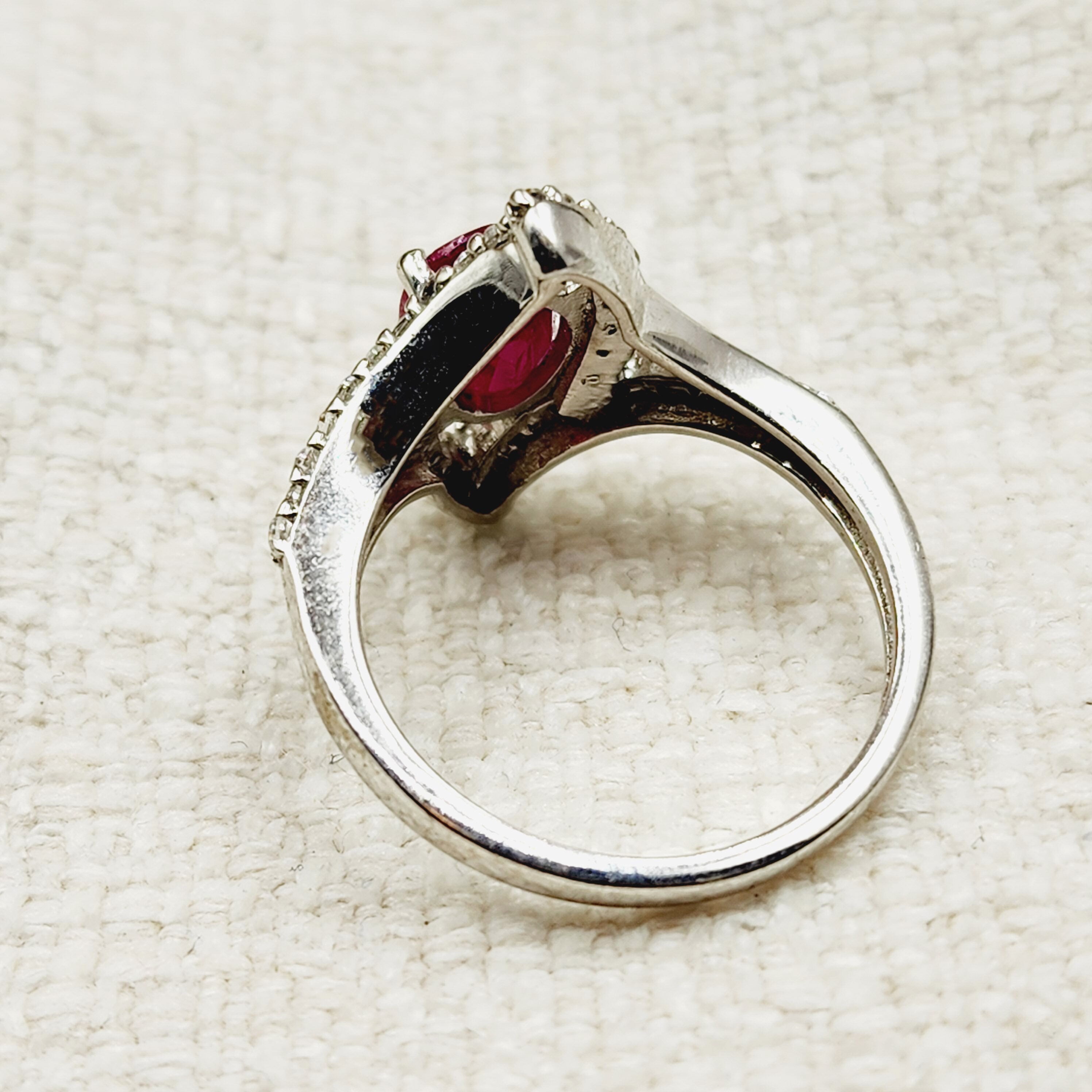 Sterling Silver Genuine Ruby Ring, Cubic Zirconia Accents