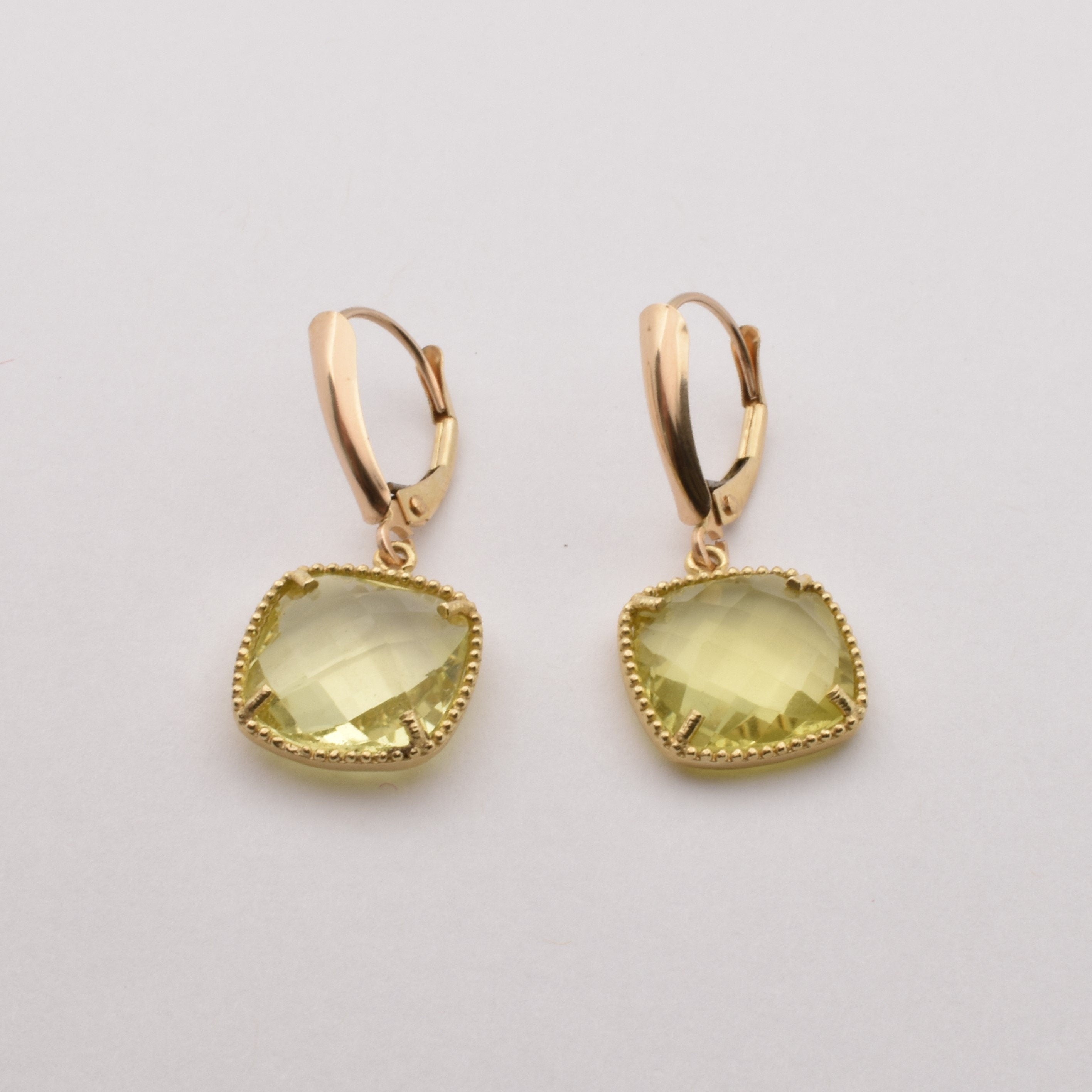 10K Yellow Gold Lemon Quartz Earrings, Genuine Lemon Quartz Drop Earrings, Jewelry Gift