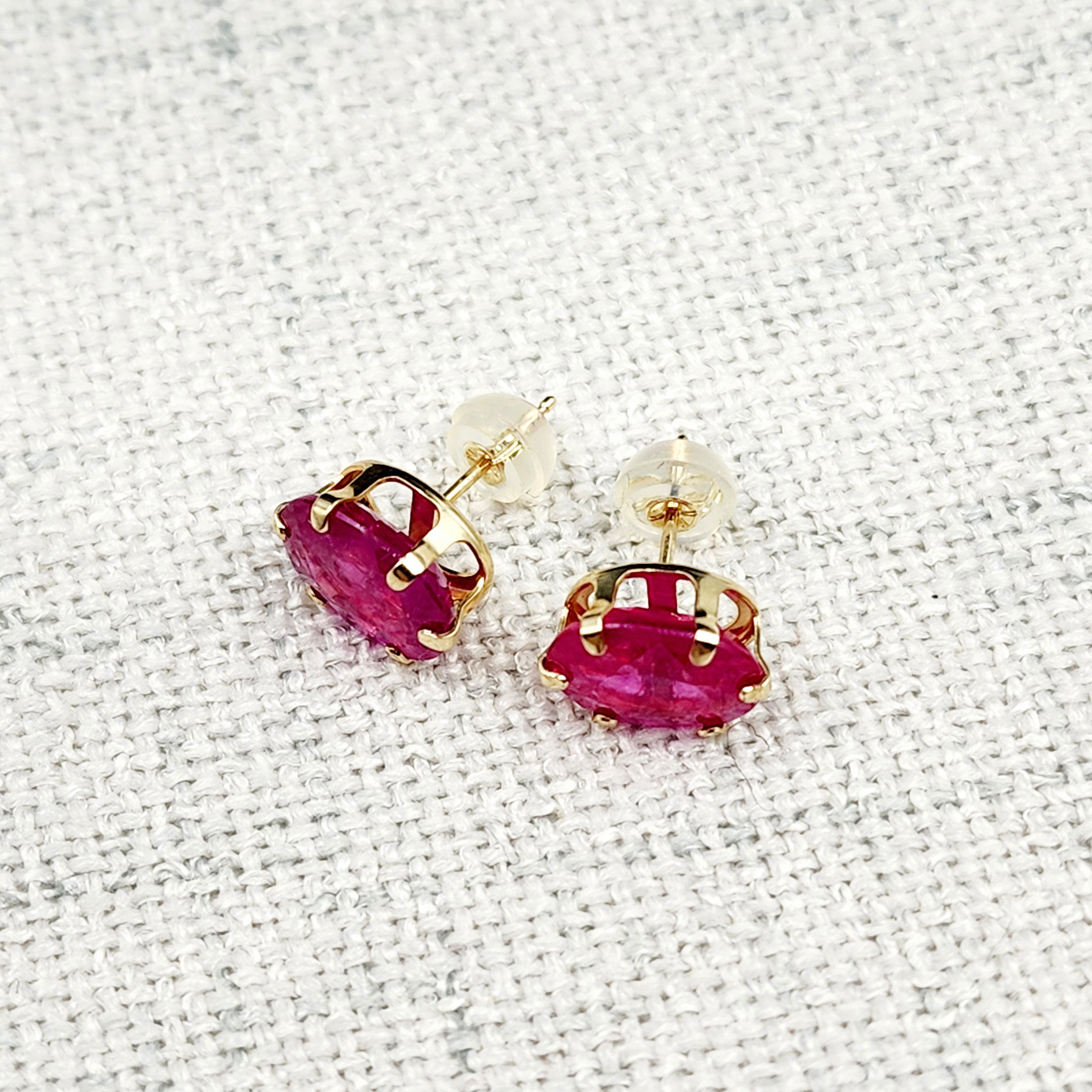 10K Yellow Gold Ruby Stud Earrings, July Birthstone, Oval 10×7mm, Classic Fine Jewelry