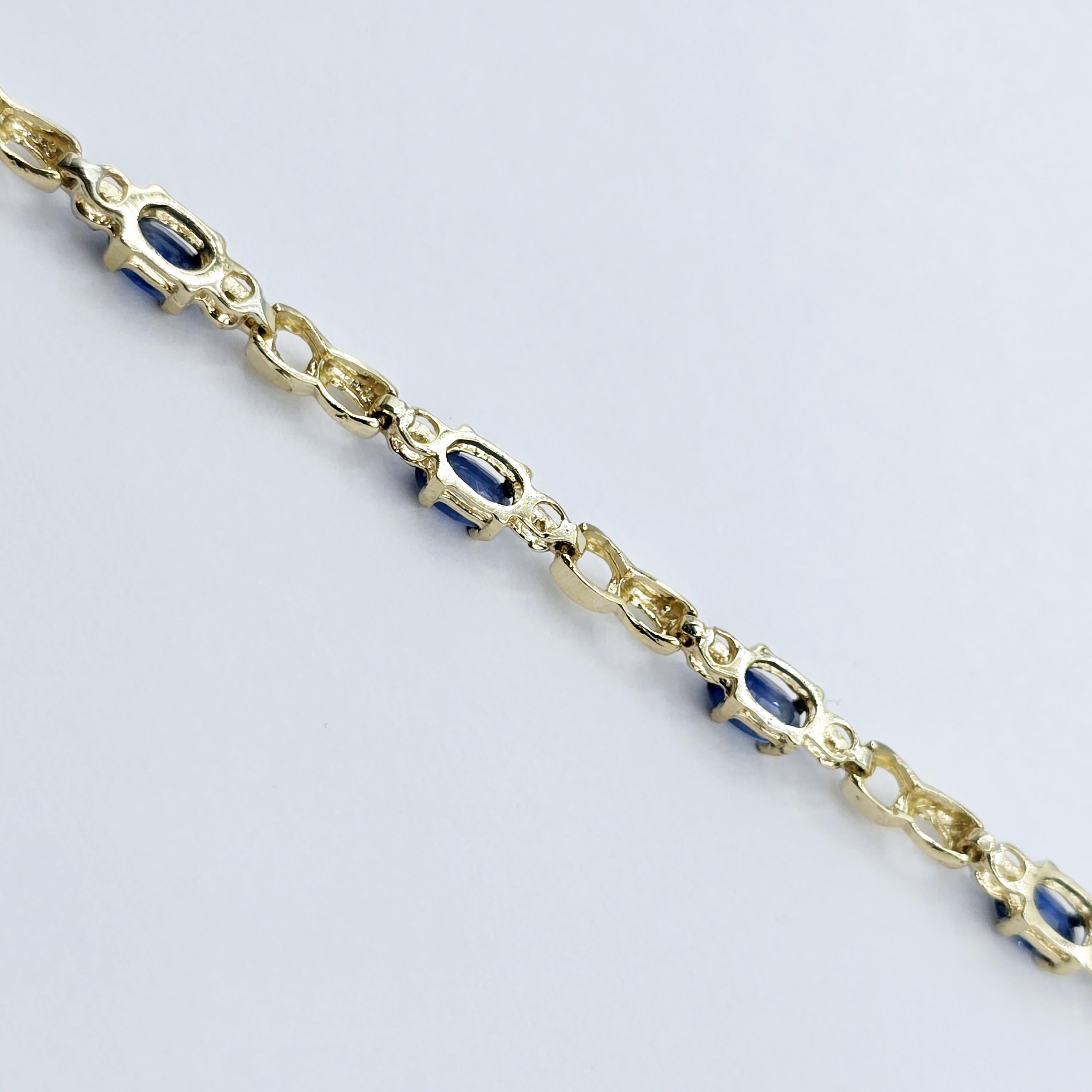 10K Yellow Gold Sapphire Bracelet, Dainty Diamond Accent, 7.5 Inch, Luxury Jewelry Gift