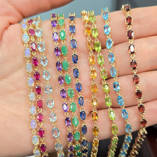 Elegant Solid Gold Bracelet with Genuine Gemstones, Gold jewelry Bracelet, Luxury Gemstone Bracelet, Bracelet for Women