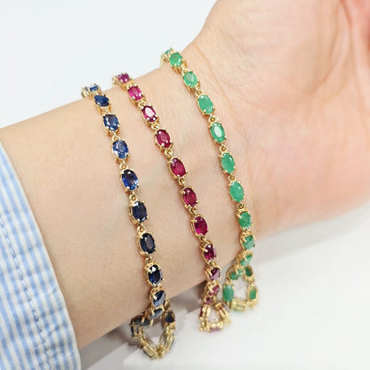 Elegant Solid Gold Bracelet with Genuine Gemstones, Gold jewelry Bracelet, Luxury Gemstone Bracelet, Bracelet for Women