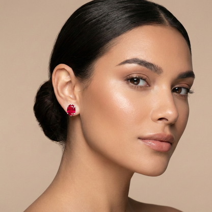 10K Yellow Gold Ruby Stud Earrings, July Birthstone, Oval 10×7mm, Classic Fine Jewelry