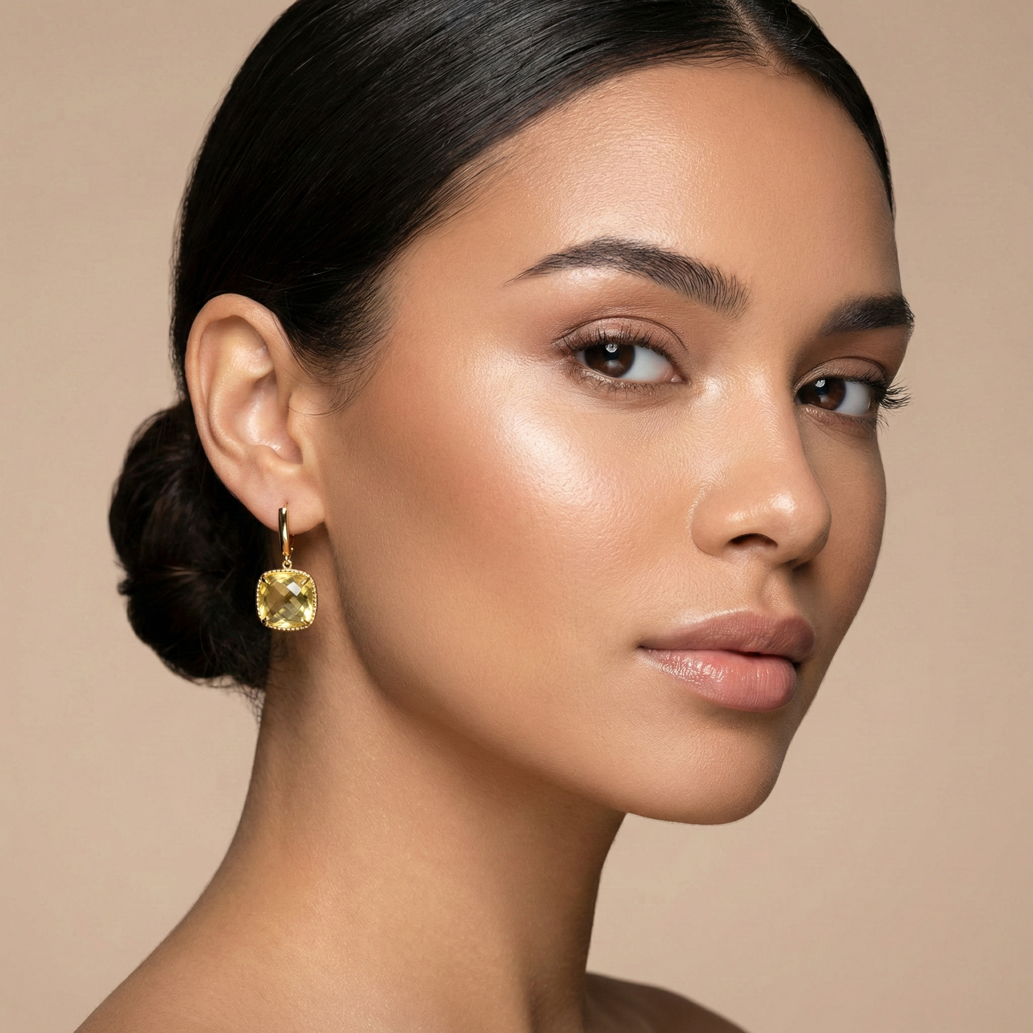 10K Yellow Gold Lemon Quartz Earrings, Genuine Lemon Quartz Drop Earrings, Jewelry Gift