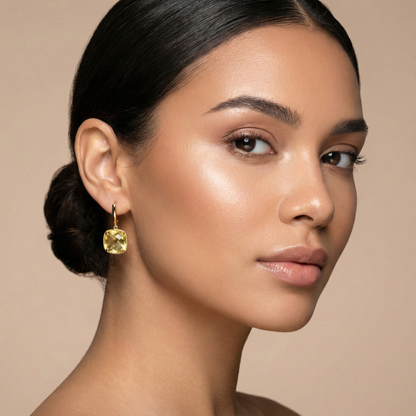 10K Yellow Gold Lemon Quartz Earrings, Genuine Lemon Quartz Drop Earrings, Jewelry Gift