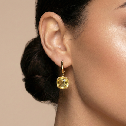 10K Yellow Gold Lemon Quartz Earrings, Genuine Lemon Quartz Drop Earrings, Jewelry Gift