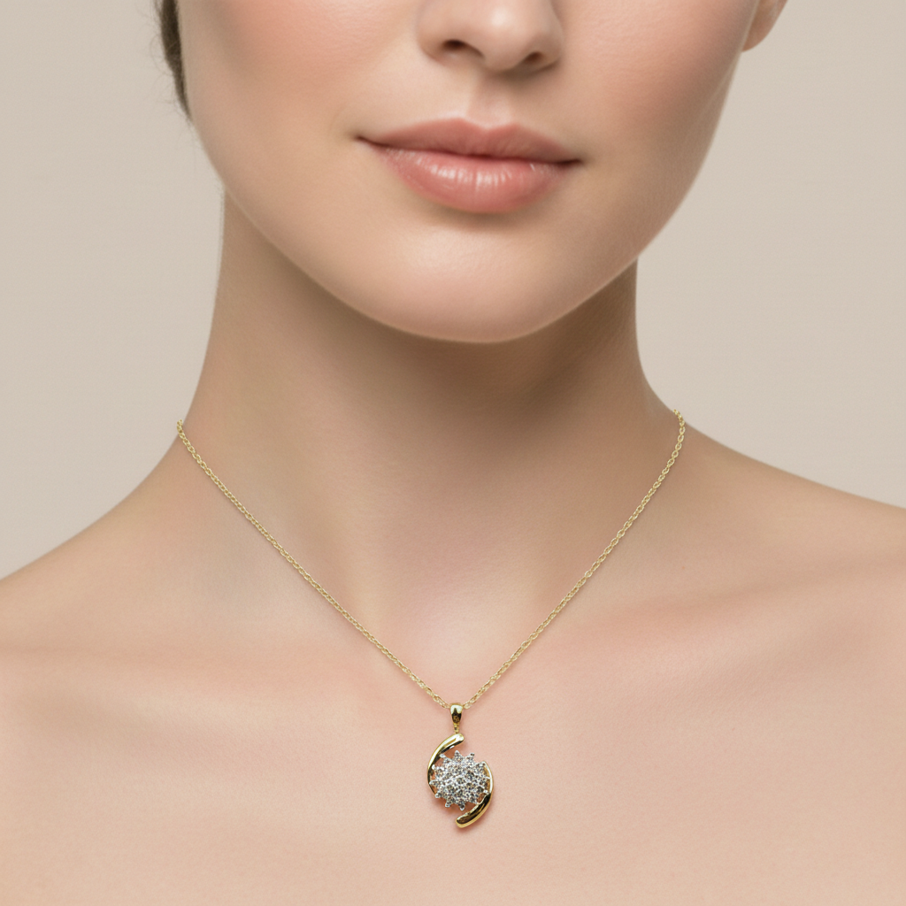10K Yellow Gold Diamond Pendant Necklace, April Birthstone