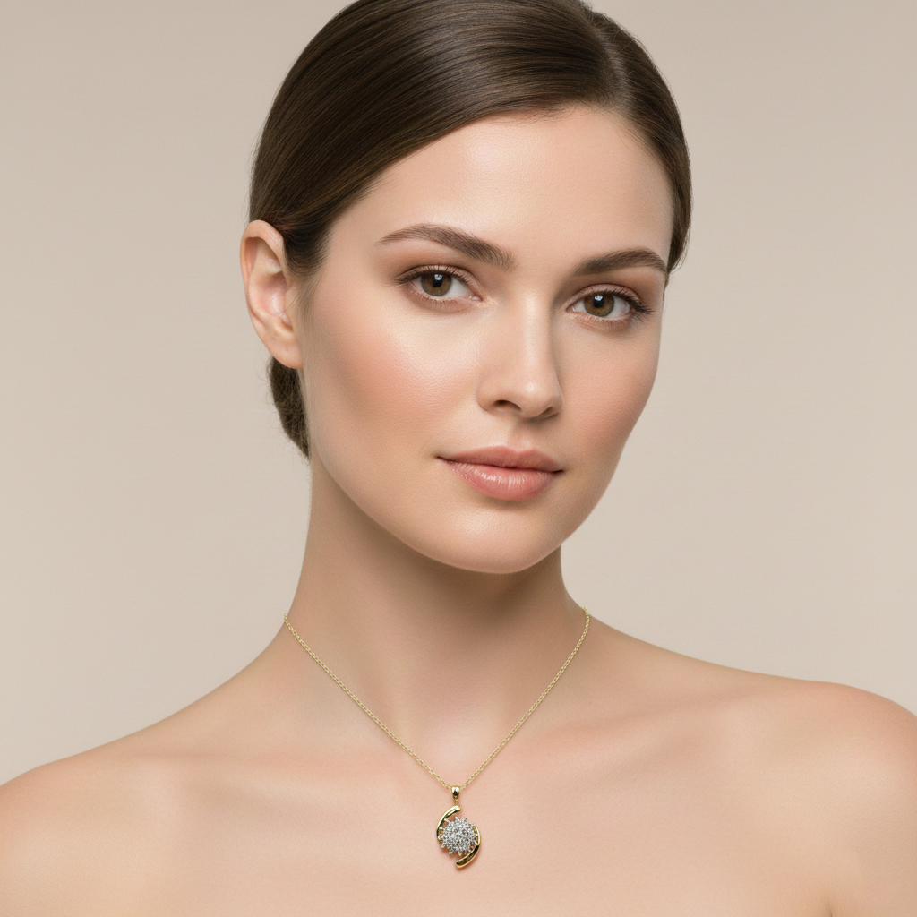 10K Yellow Gold Diamond Pendant Necklace, April Birthstone