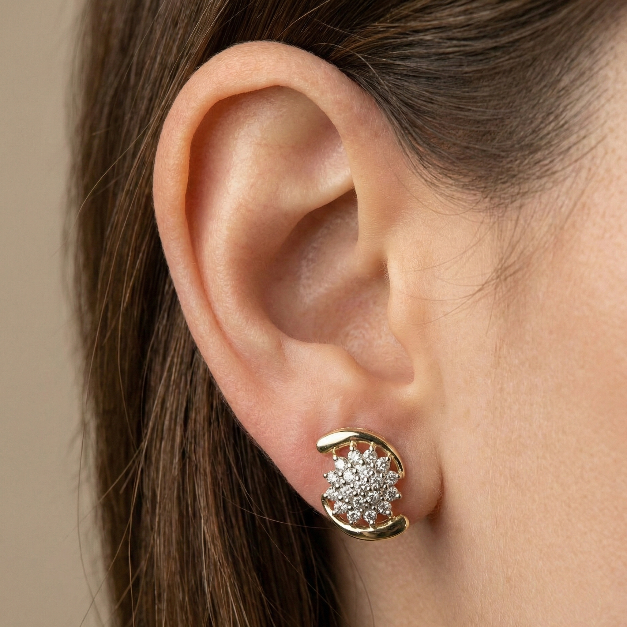10K Yellow Gold Natural Diamond Stud Earrings, Anniversary Gift
