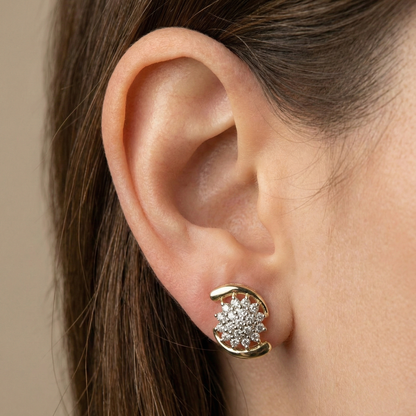 10K Yellow Gold Natural Diamond Stud Earrings, Anniversary Gift