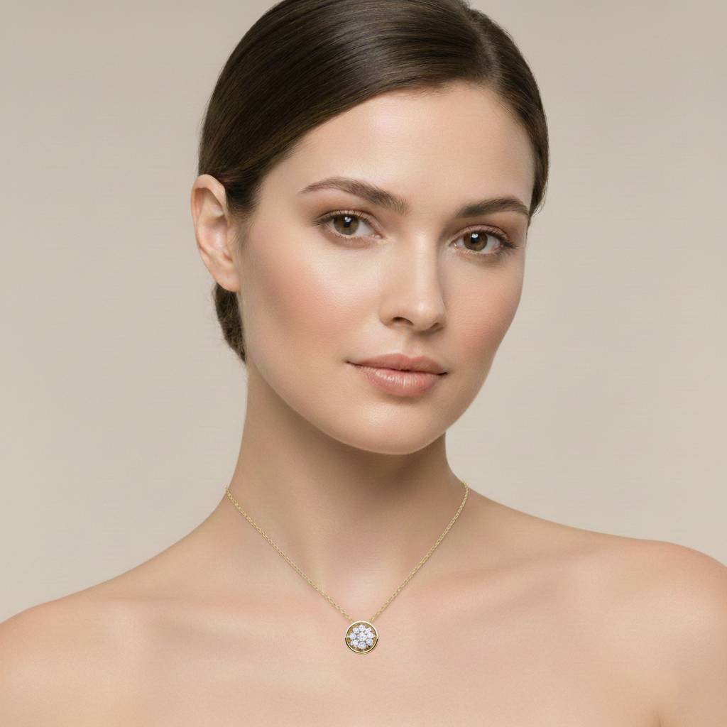 10K Yellow Gold Diamond Cluster Pendant Necklace, Anniversary Gift