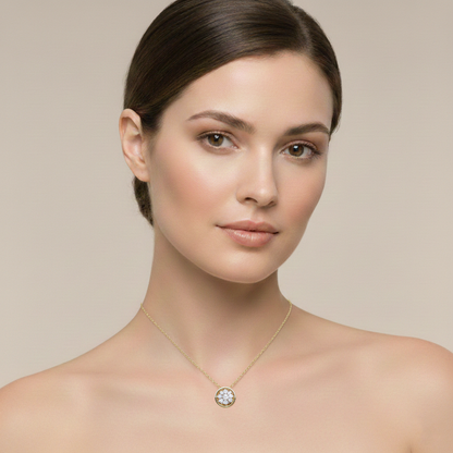 10K Yellow Gold Diamond Cluster Pendant Necklace, Anniversary Gift