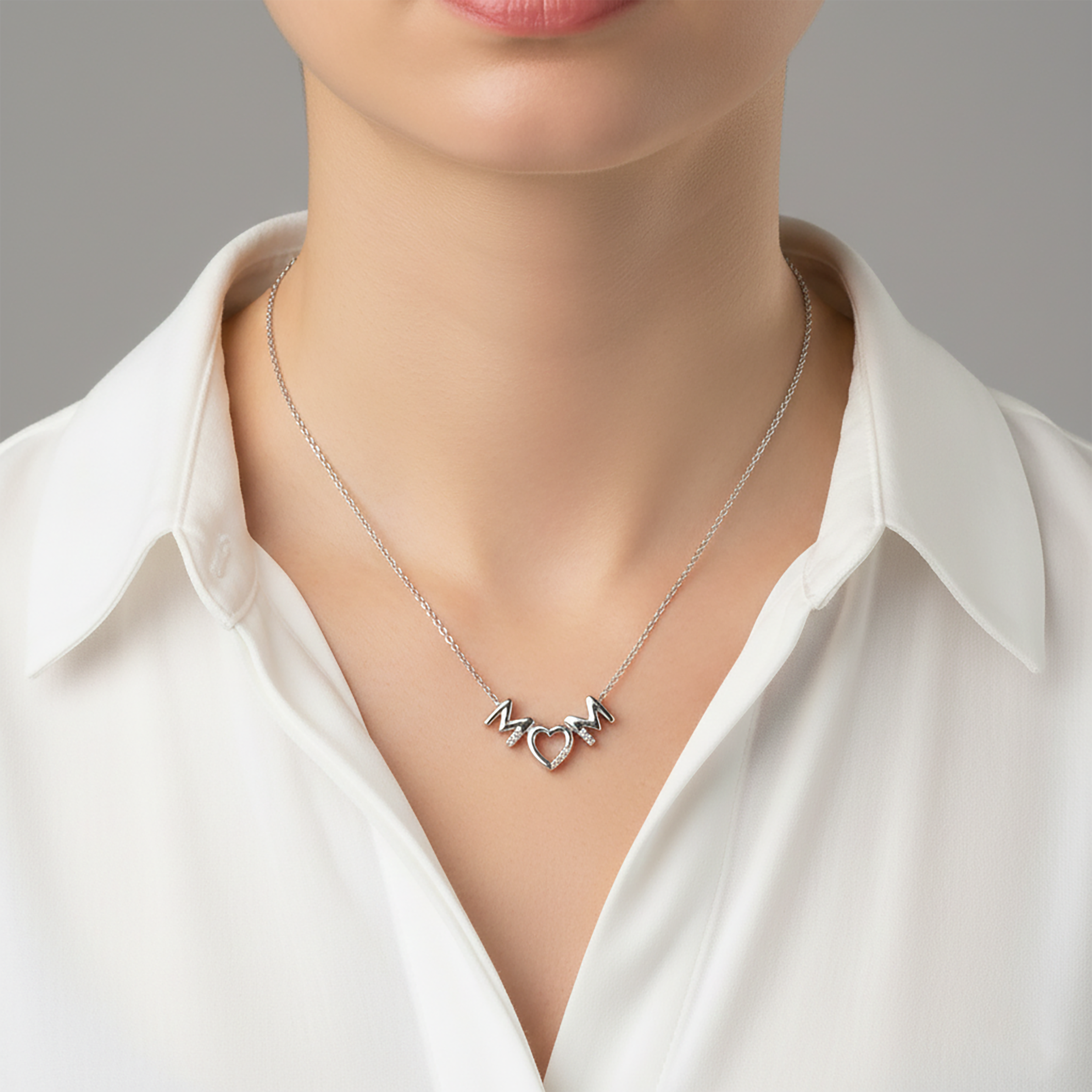 Sterling Silver "Mom" Diamond Pendant Necklace, Memorial Jewelry