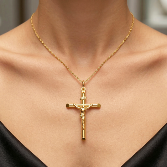 10K Gold Crucifix Pendant, Unisex Religious Gift