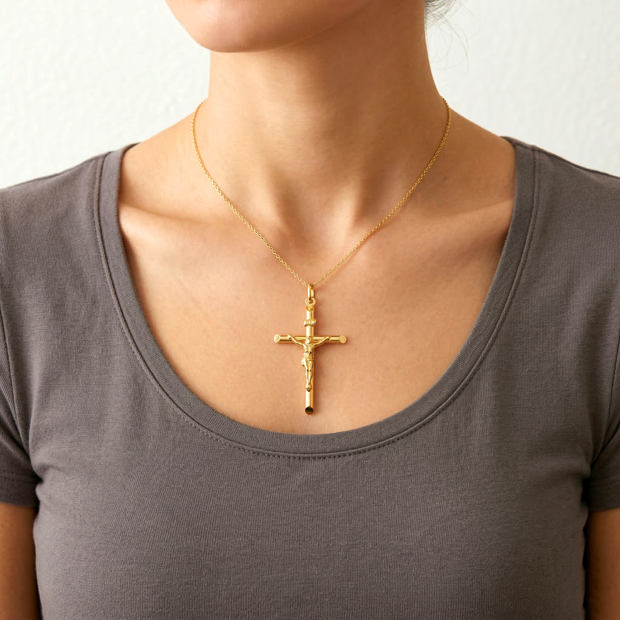 10K Gold Crucifix Pendant, Unisex Religious Gift