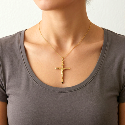10K Gold Crucifix Pendant, Unisex Religious Gift