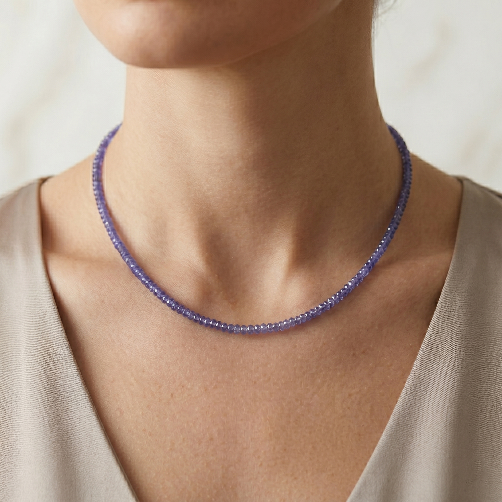 Natural Tanzanite Necklace Sterling Silver, Tanzanite Beaded Choker Necklace, December Birthstone Necklace,