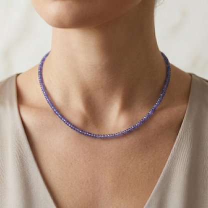 Natural Tanzanite Necklace Sterling Silver, Tanzanite Beaded Choker Necklace, December Birthstone Necklace,