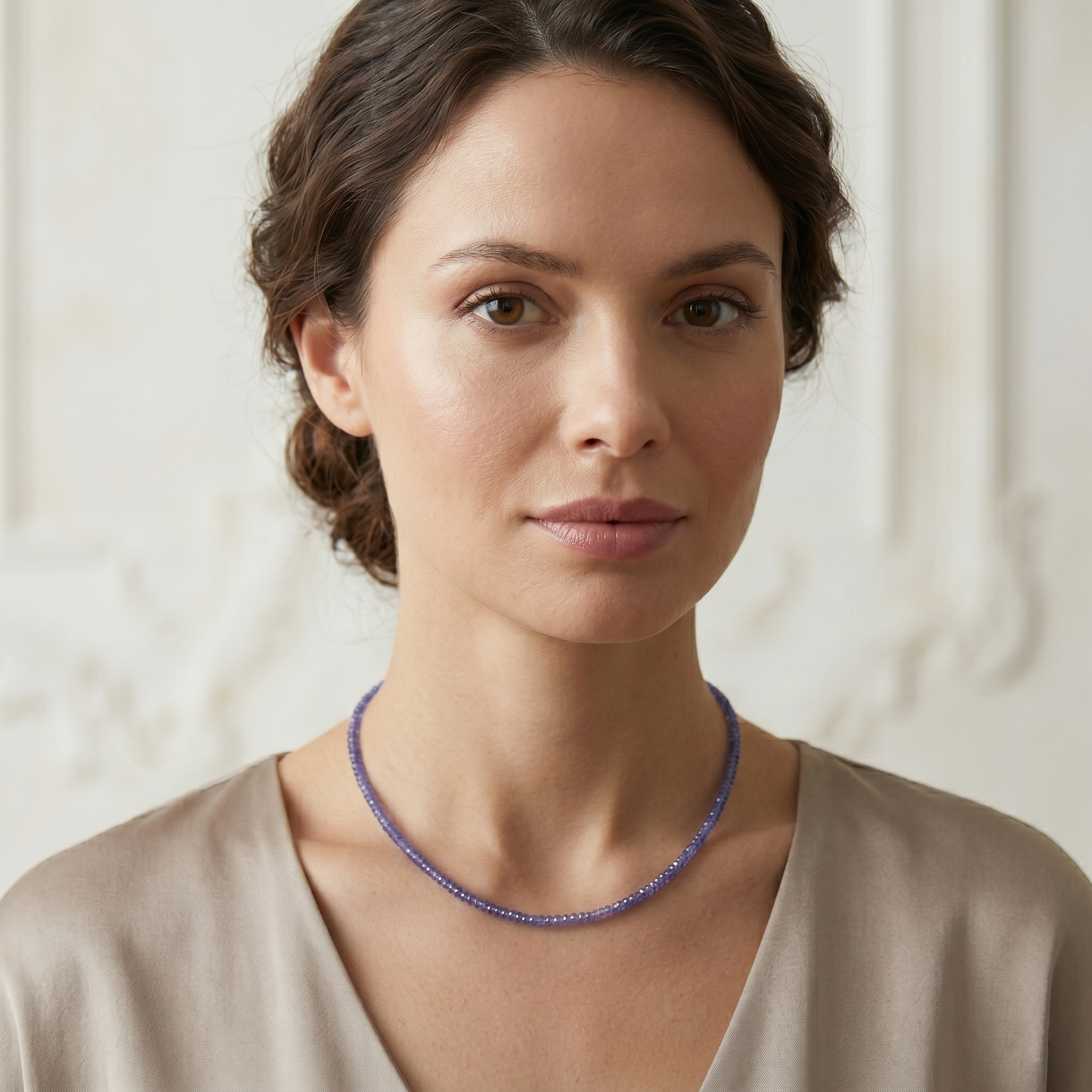 Natural Tanzanite Necklace Sterling Silver, Tanzanite Beaded Choker Necklace, December Birthstone Necklace,