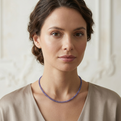 Natural Tanzanite Necklace Sterling Silver, Tanzanite Beaded Choker Necklace, December Birthstone Necklace,