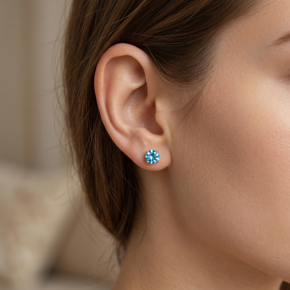 Solid Gold Blue Topaz Stud Earrings, December Birthstone 5x5mm