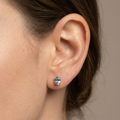14K Yellow Gold Aquamarine Stud Earrings: Genuine Gemstone, March Birthstone