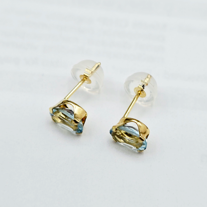 14K Yellow Gold Oval Genuine Aquamarine 6X4mm Stud Earrings